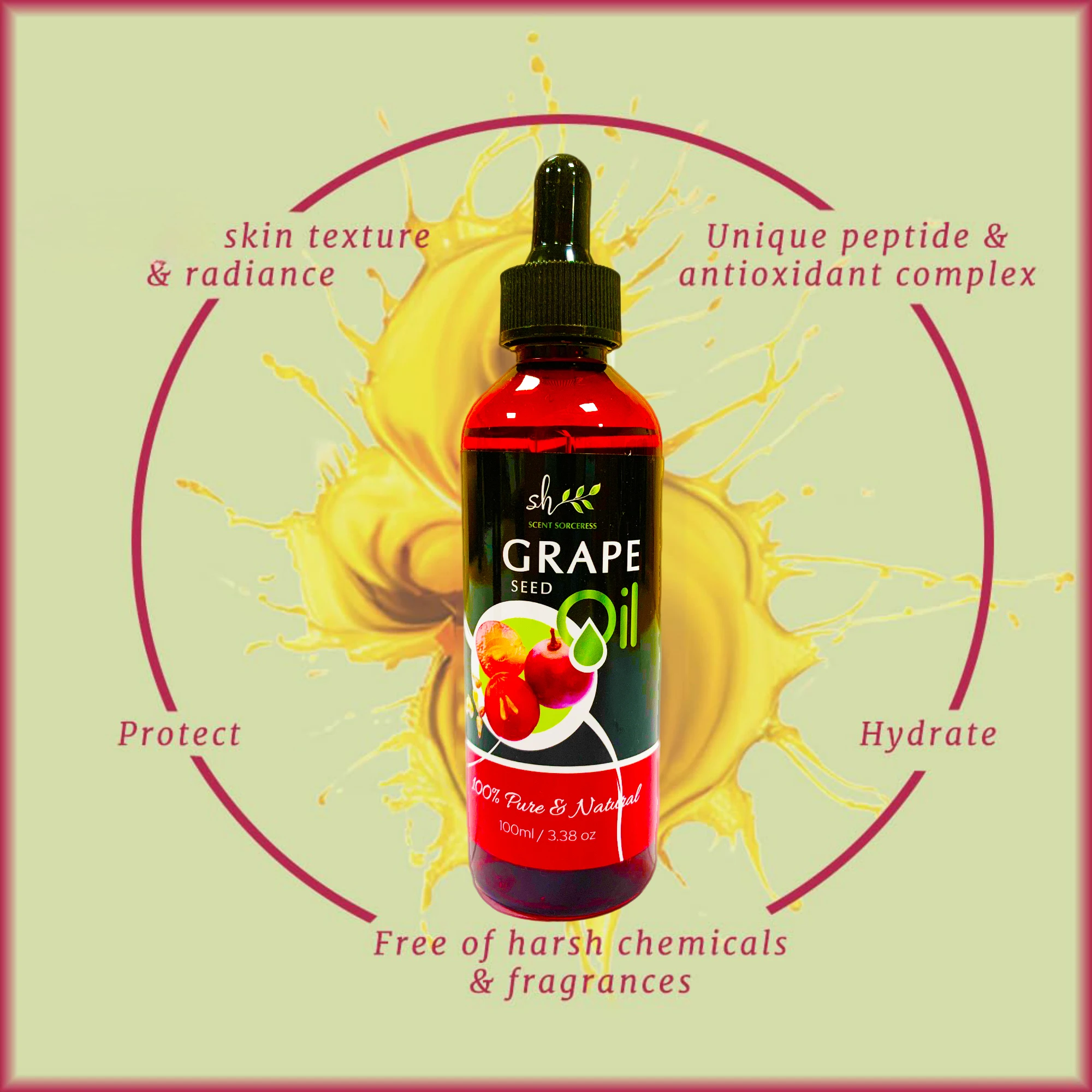 100ml Organic Grapeseed Oil for Skin Care Cold Pressed Pure Natural Carrier Oil Body Oil Massage Nourish Moisturize Brighten