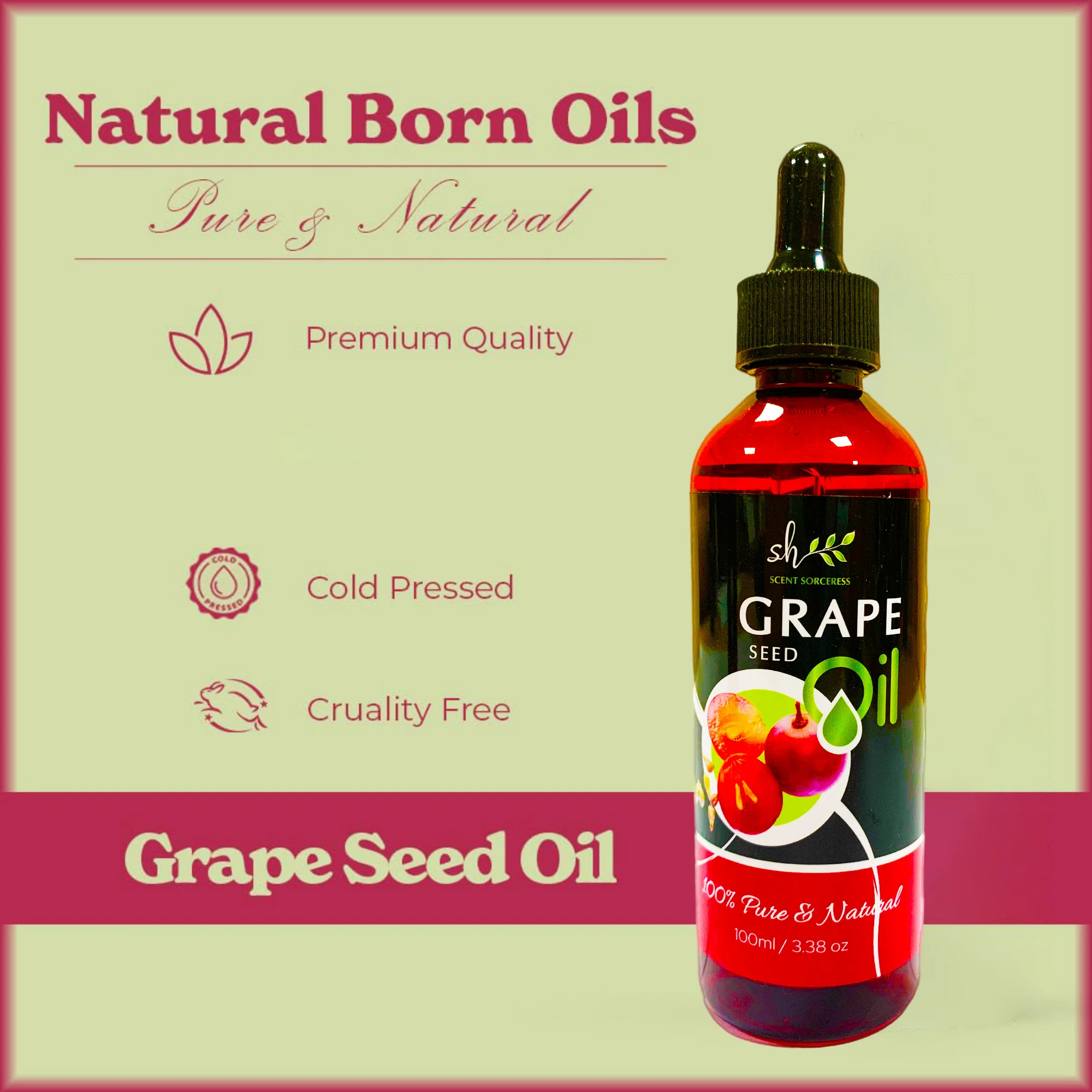 100ml Organic Grapeseed Oil for Skin Care Cold Pressed Pure Natural Carrier Oil Body Oil Massage Nourish Moisturize Brighten