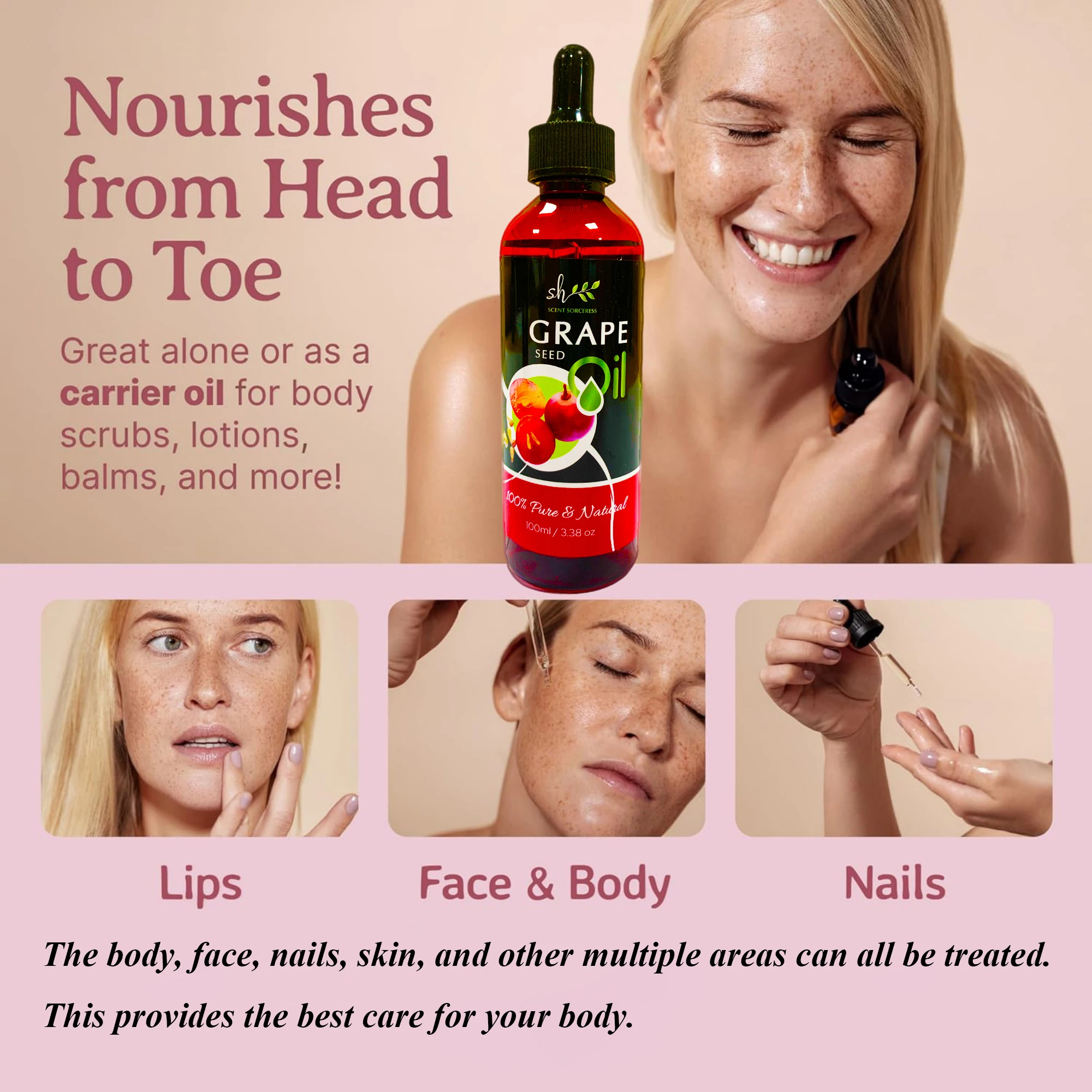 100ml Organic Grapeseed Oil for Skin Care Cold Pressed Pure Natural Carrier Oil Body Oil Massage Nourish Moisturize Brighten