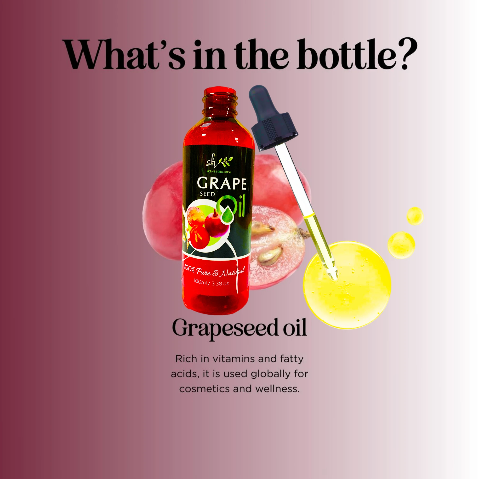 100ml Organic Grapeseed Oil for Skin Care Cold Pressed Pure Natural Carrier Oil Body Oil Massage Nourish Moisturize Brighten