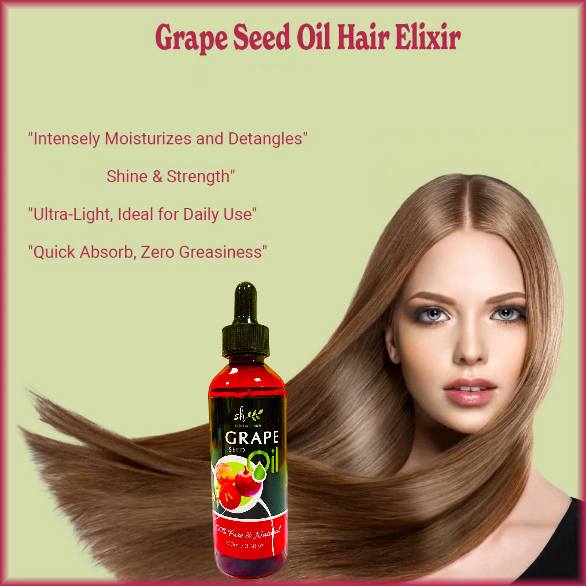 100ml Organic Grapeseed Oil for Skin Care Cold Pressed Pure Natural Carrier Oil Body Oil Massage Nourish Moisturize Brighten