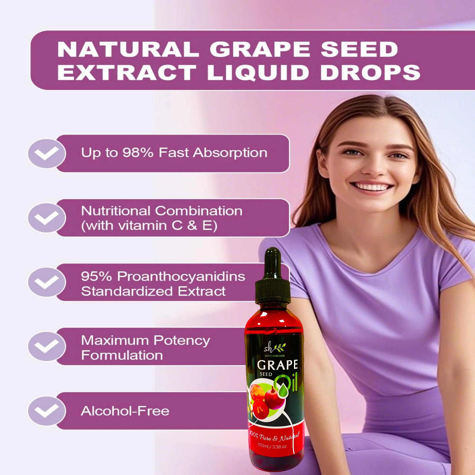 100ml Organic Grapeseed Oil for Skin Care Cold Pressed Pure Natural Carrier Oil Body Oil Massage Nourish Moisturize Brighten