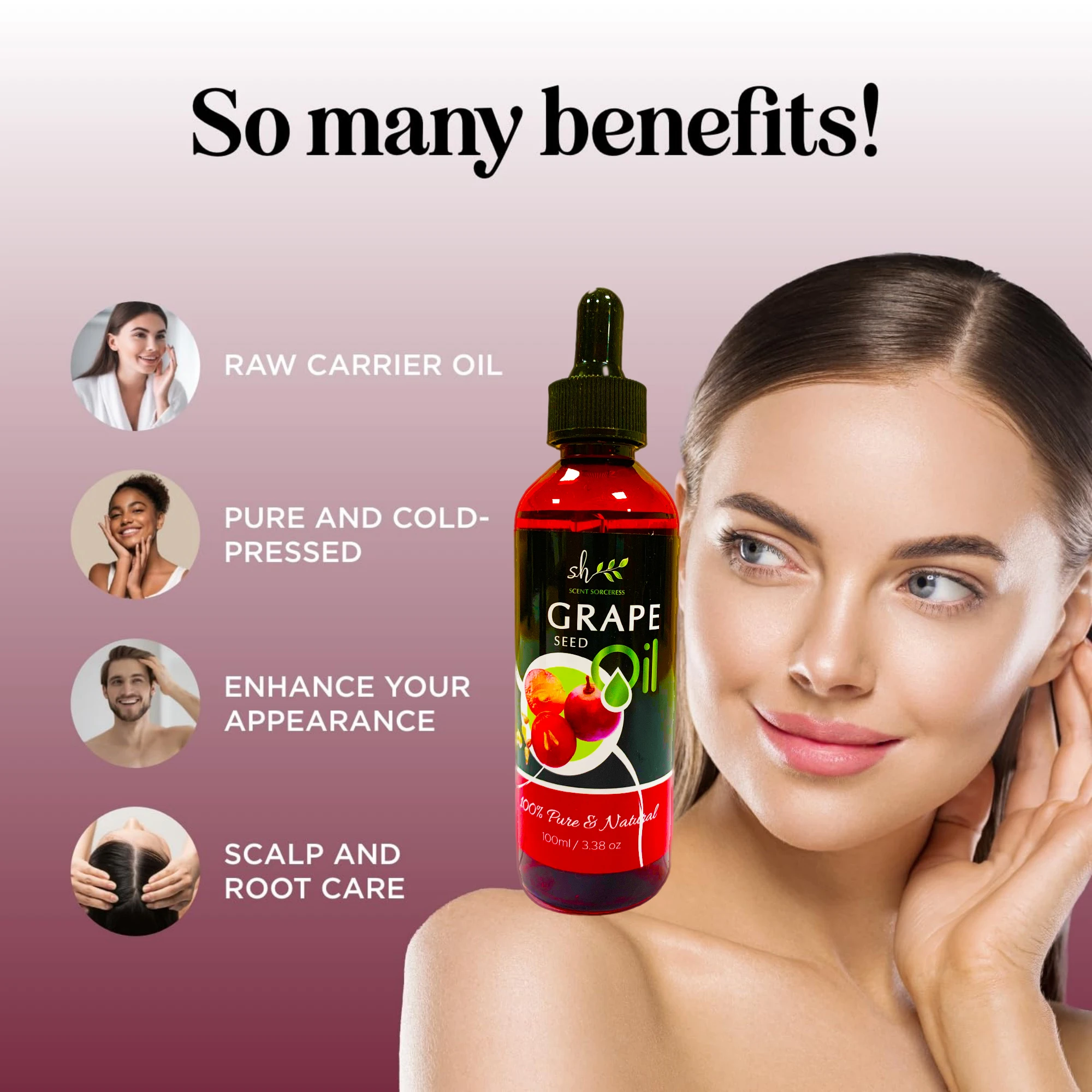 100ml Organic Grapeseed Oil for Skin Care Cold Pressed Pure Natural Carrier Oil Body Oil Massage Nourish Moisturize Brighten