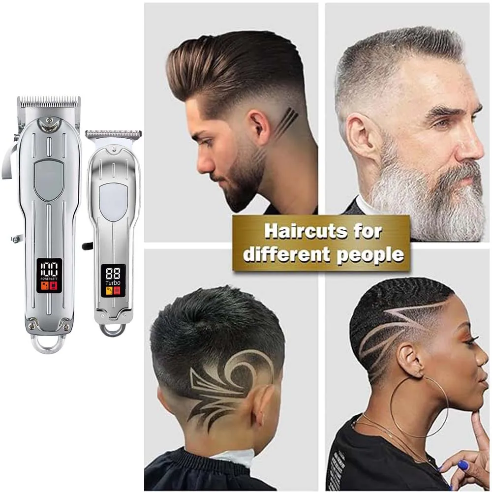 Professional 2-in-1 Gold Hair Clipper & Trimmer Set with LCD Display, USB Rechargeable T-Blade Hair Trimme for Men’s Haircut & Beard Styling