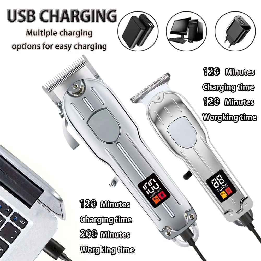 Professional 2-in-1 Gold Hair Clipper & Trimmer Set with LCD Display, USB Rechargeable T-Blade Hair Trimme for Men’s Haircut & Beard Styling