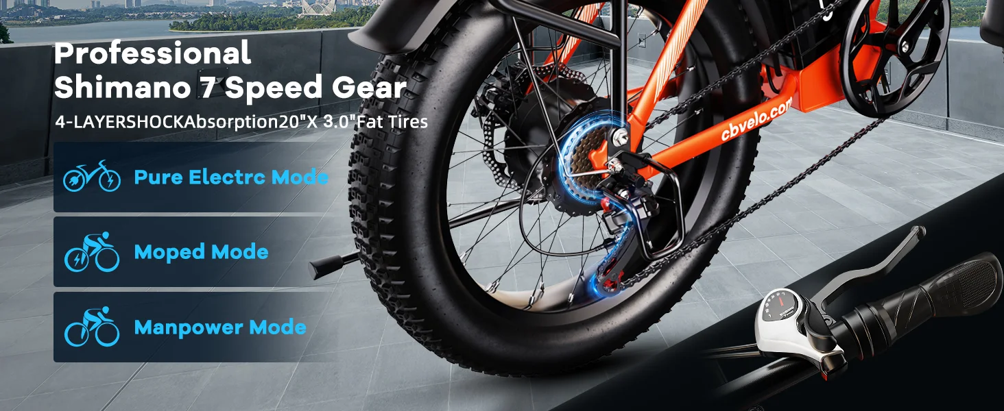 Cybervelo 1000W Peak Electric Bike for Adults Foldable 28+MPH 80Miles Removable Battery Fat Tire Off-road E-bike EK4 EK5 Mars700