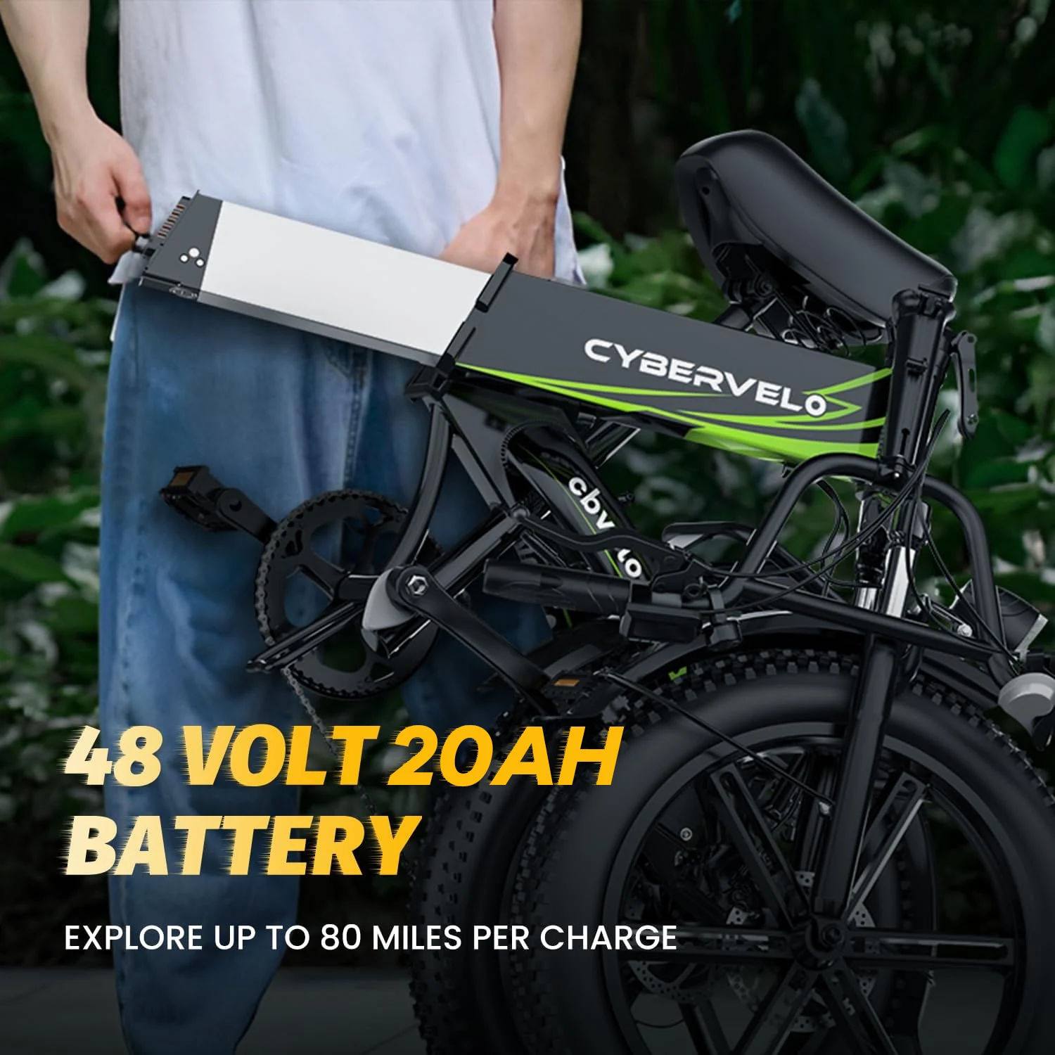 Cybervelo 1000W Peak Electric Bike for Adults Foldable 28+MPH 80Miles Removable Battery Fat Tire Off-road E-bike EK4 EK5 Mars700