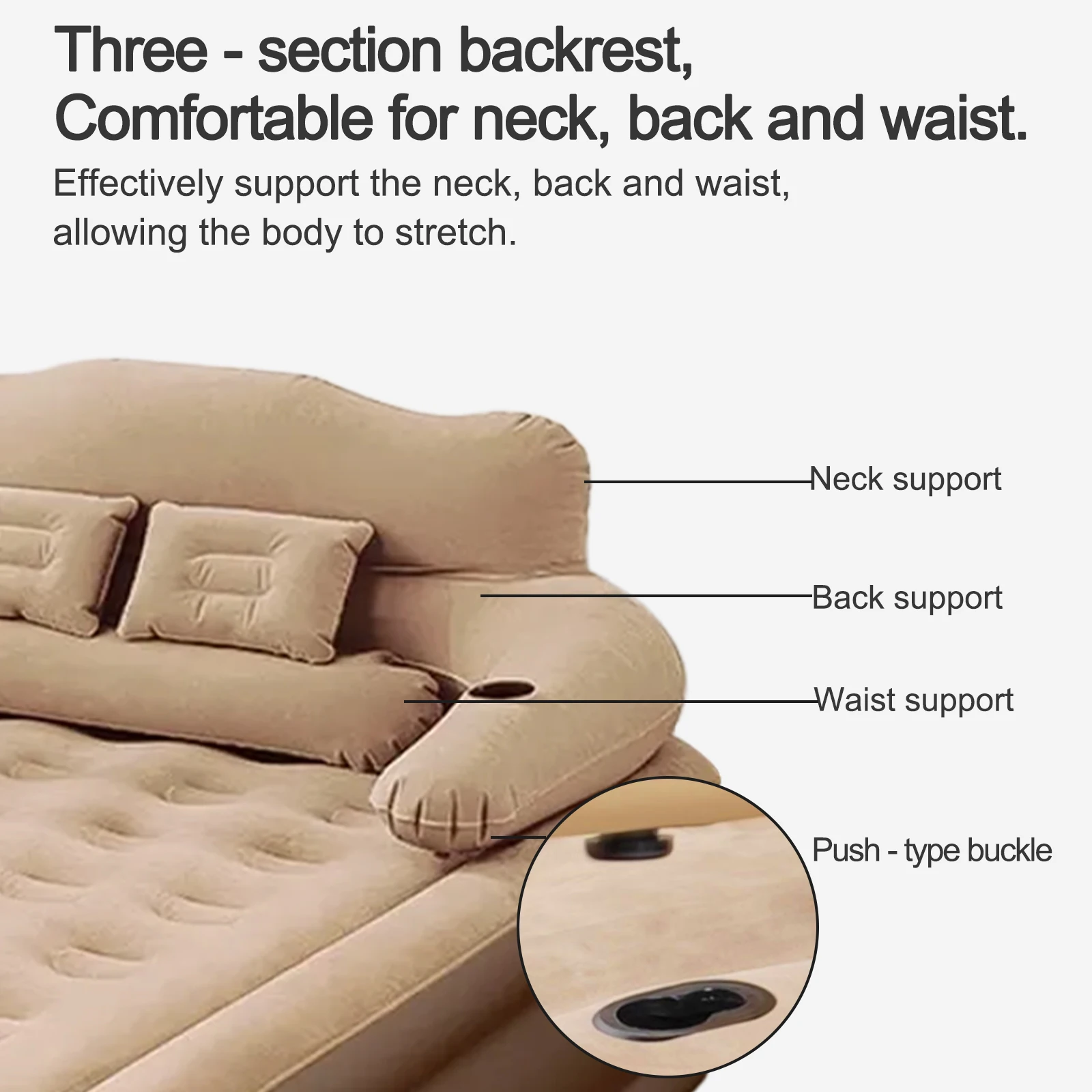 2 Persons Camping Air bed with Backrest 48cm High Bed Inflatable Mattress Camping Folding Home Indoor Outdoor Air Cushion