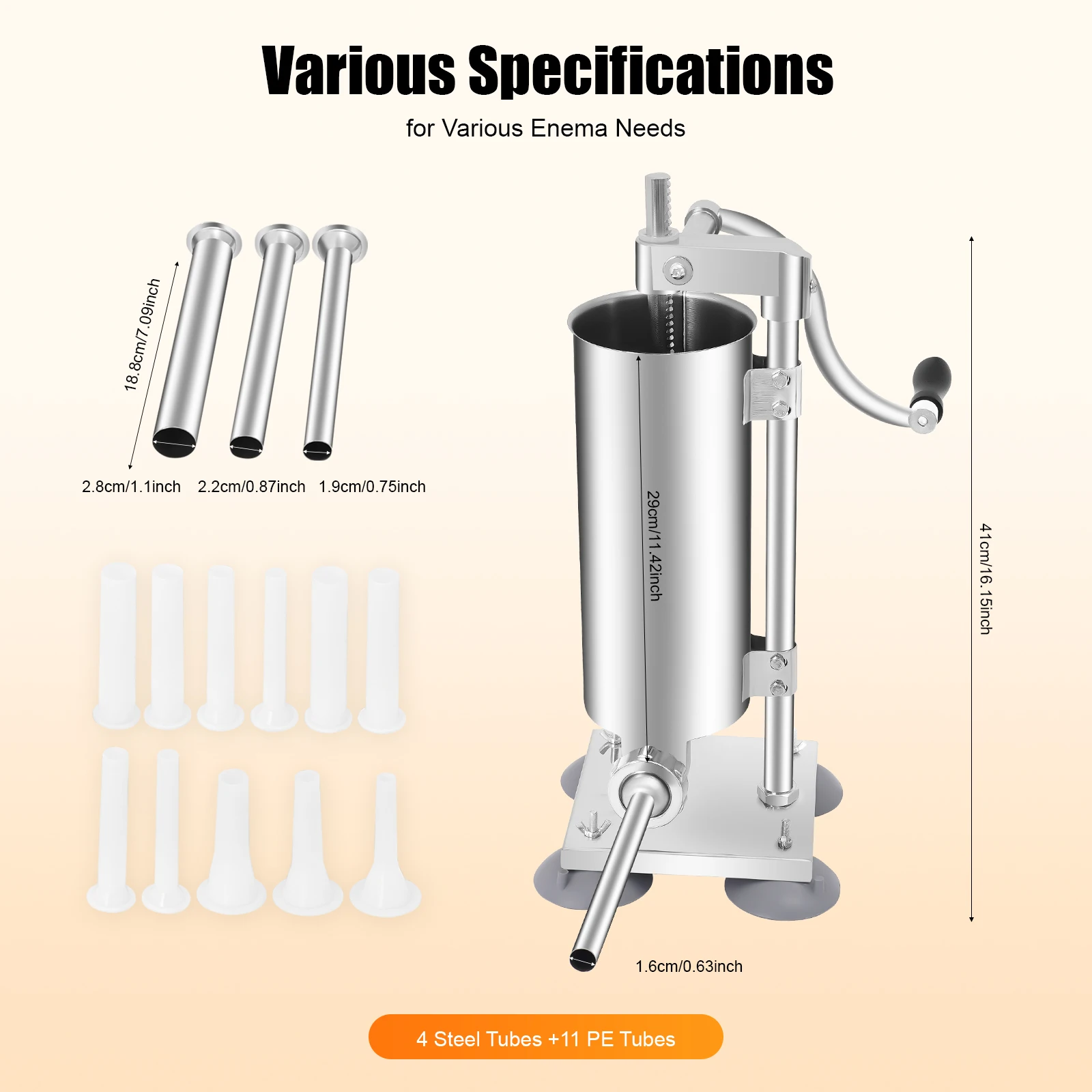 3L Vertical Manual Sausage Stuffer Machine Stainless Steel Sausage Maker with 4 Steel Tubes&7 PE Tubes Sausage Meat Filling Tool