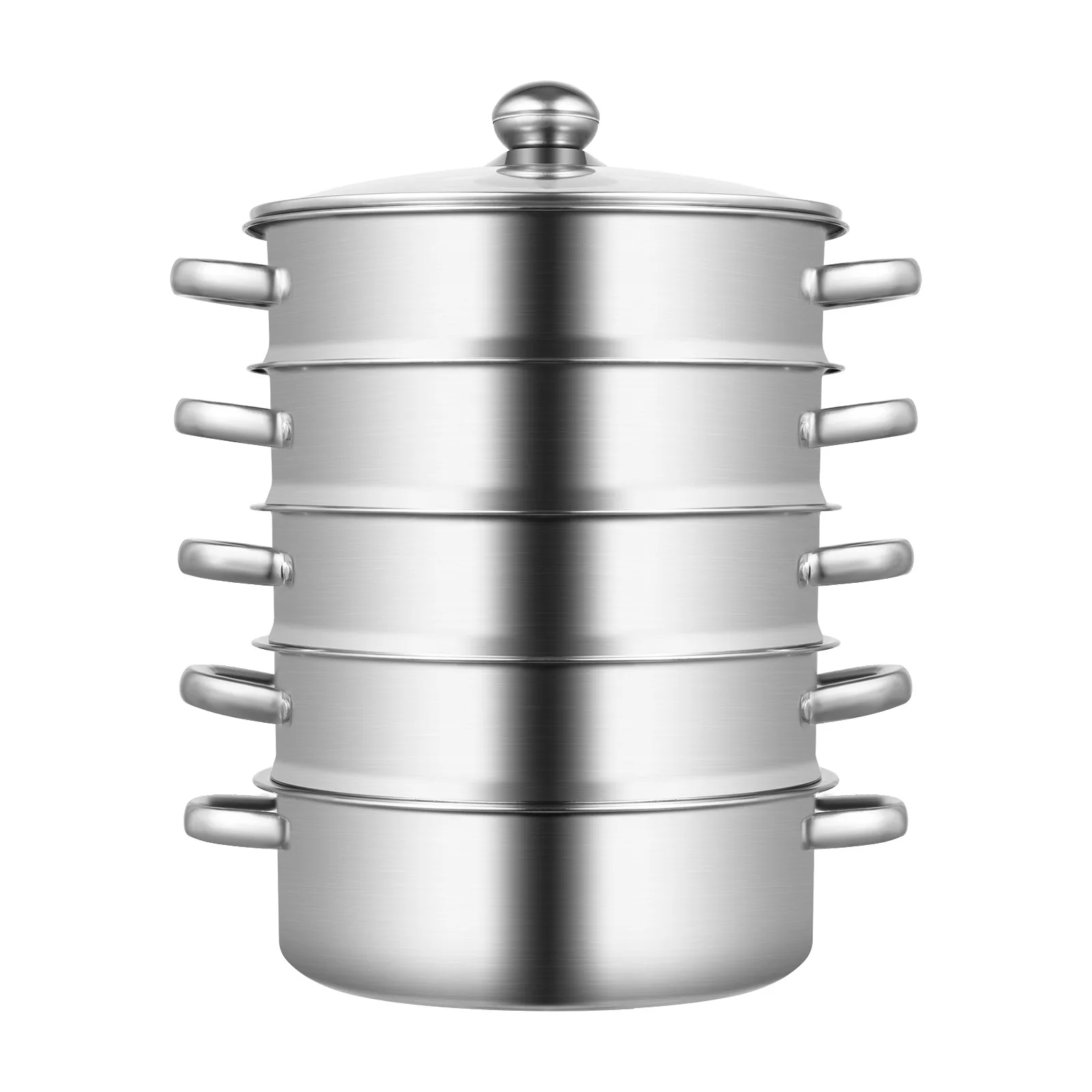 5-Layer Steamer 26cm/28cm/30cm Steam Cooker 304 Food-Grade Stainless Steel 4 Steaming Grids and 1 Cooking Pot W/ Glass Lid