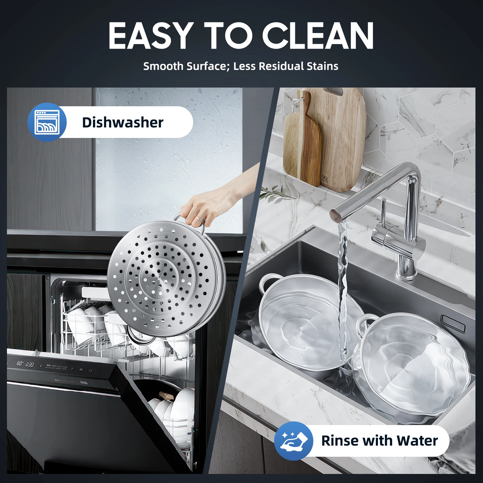 5-Layer Steamer 26cm/28cm/30cm Steam Cooker 304 Food-Grade Stainless Steel 4 Steaming Grids and 1 Cooking Pot W/ Glass Lid