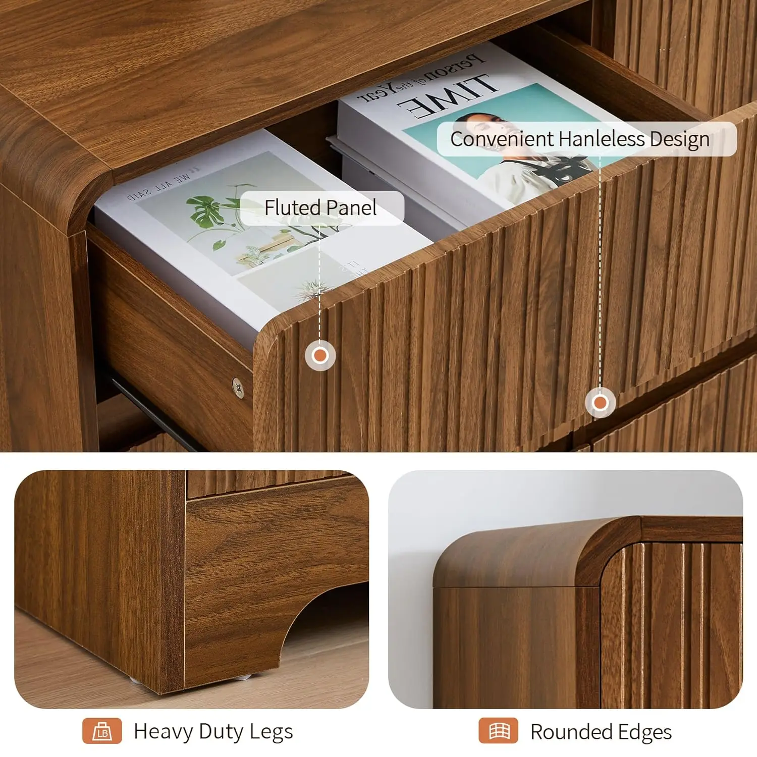 Fluted 9-Drawer Dresser 63" Wide Curved Deep Drawer Wood Bedroom Living Room TV Stand, Customized