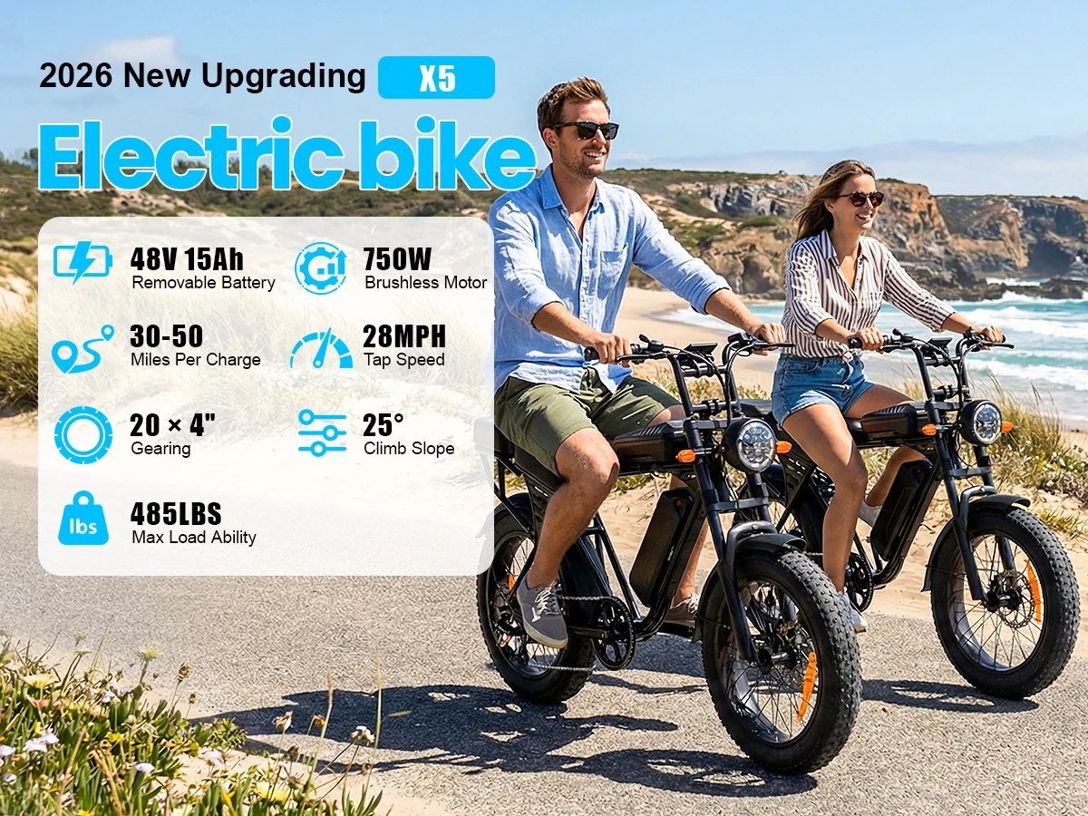 X5 E Bike 1500W Peak Power 48V15AH Removable Battery Electric Bike Dual Disc Brake 20-Inch All-terrain Fat Tire Electric Bicycle