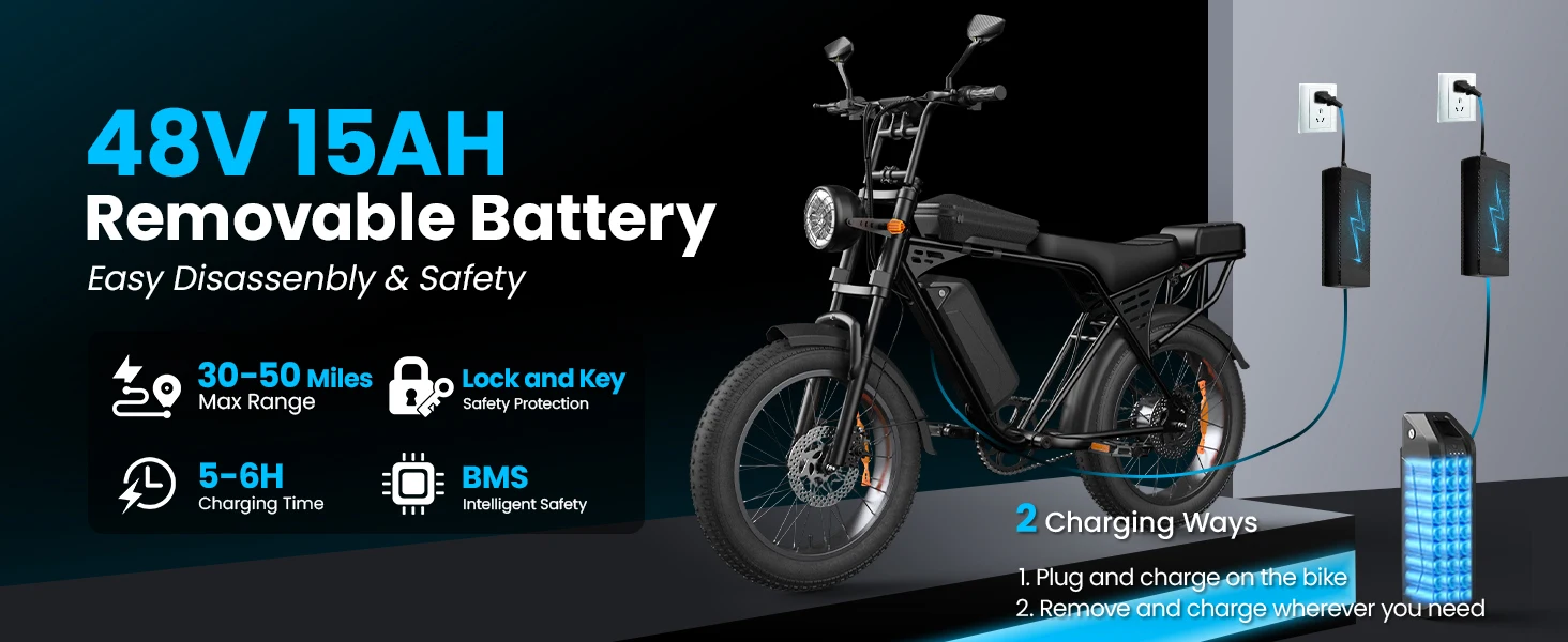 X5 E Bike 1500W Peak Power 48V15AH Removable Battery Electric Bike Dual Disc Brake 20-Inch All-terrain Fat Tire Electric Bicycle
