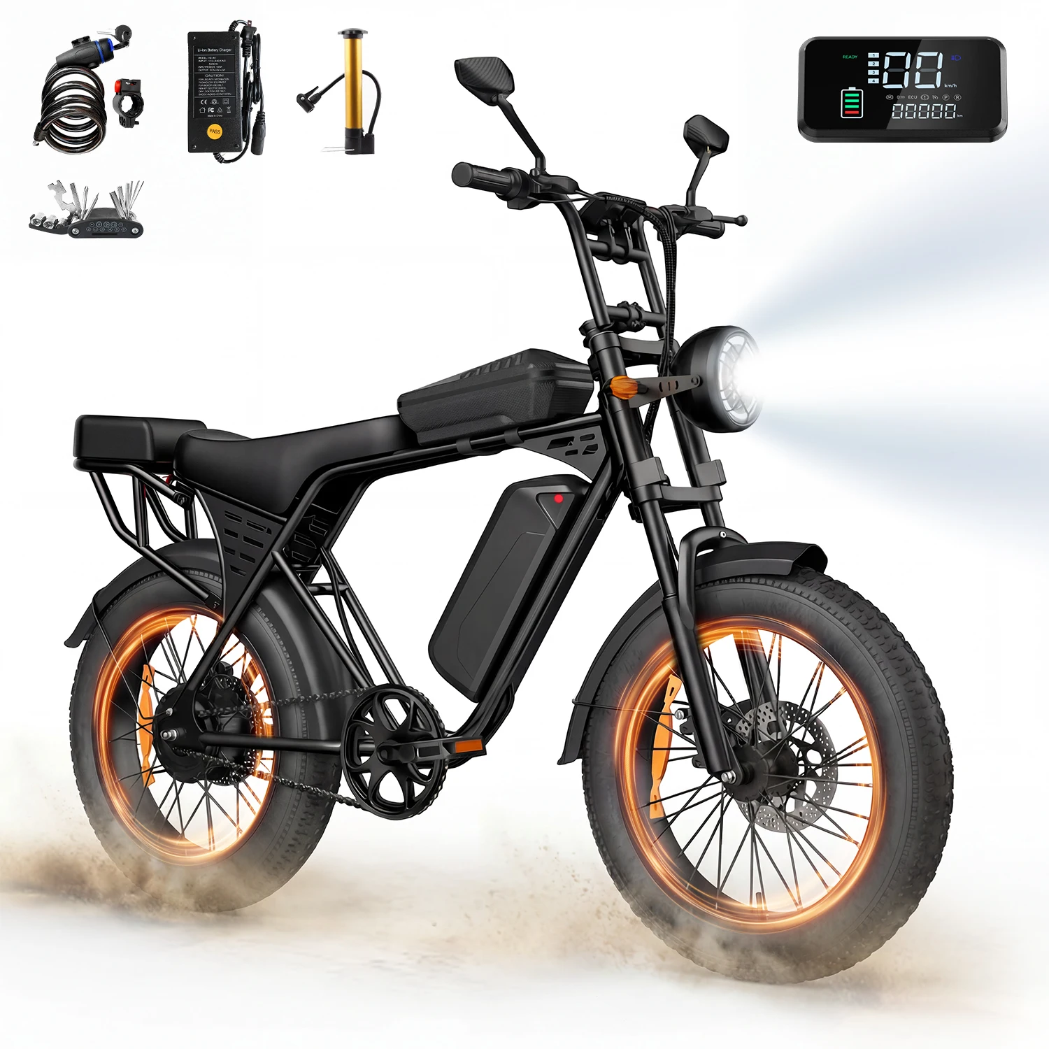 X5 E Bike 1500W Peak Power 48V15AH Removable Battery Electric Bike Dual Disc Brake 20-Inch All-terrain Fat Tire Electric Bicycle