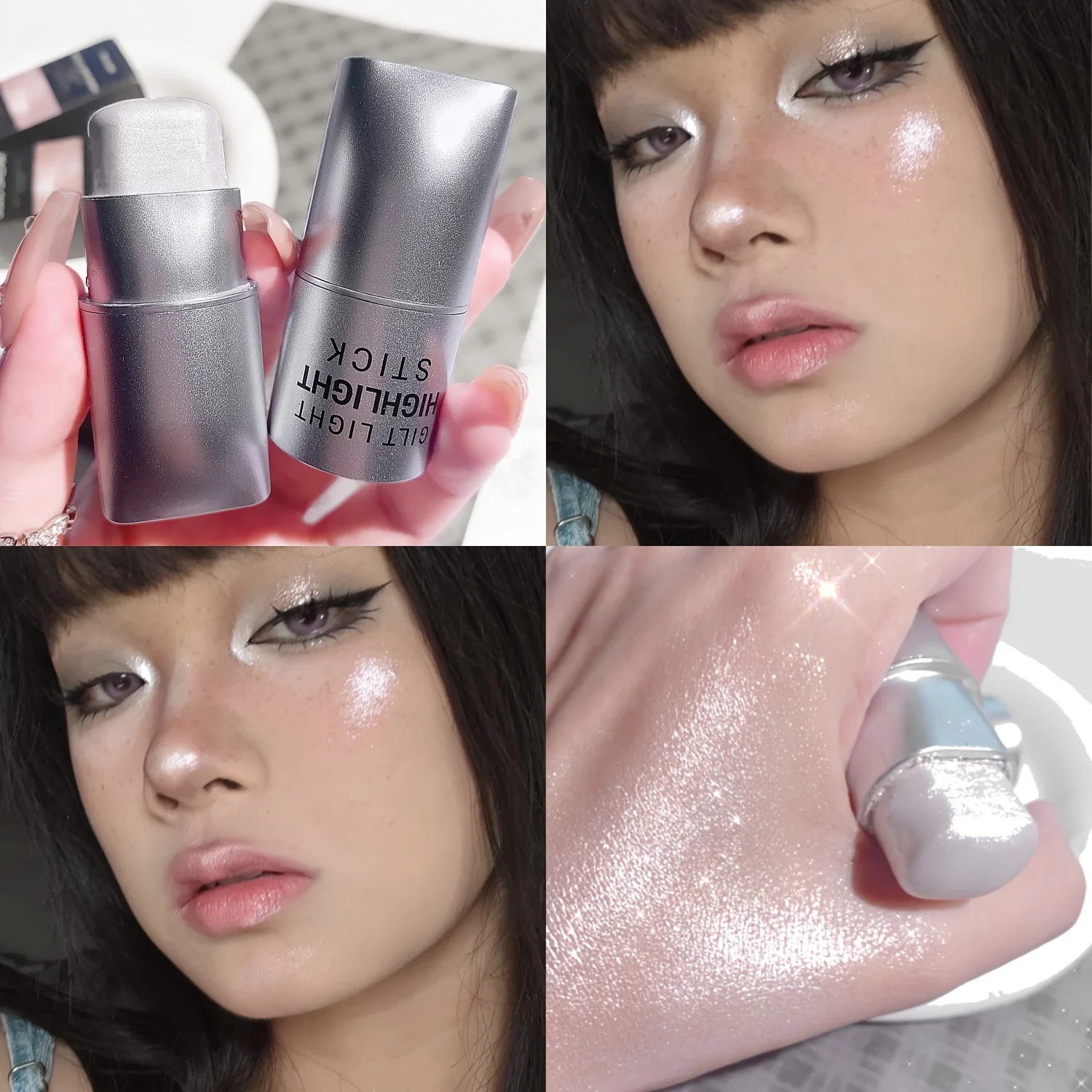 Glowy Highlighter Stick – Shimmer Finish Waterproof Long-Lasting Easy Blend Multi-Look Face & Eye Contour Skin-Friendly Unisex