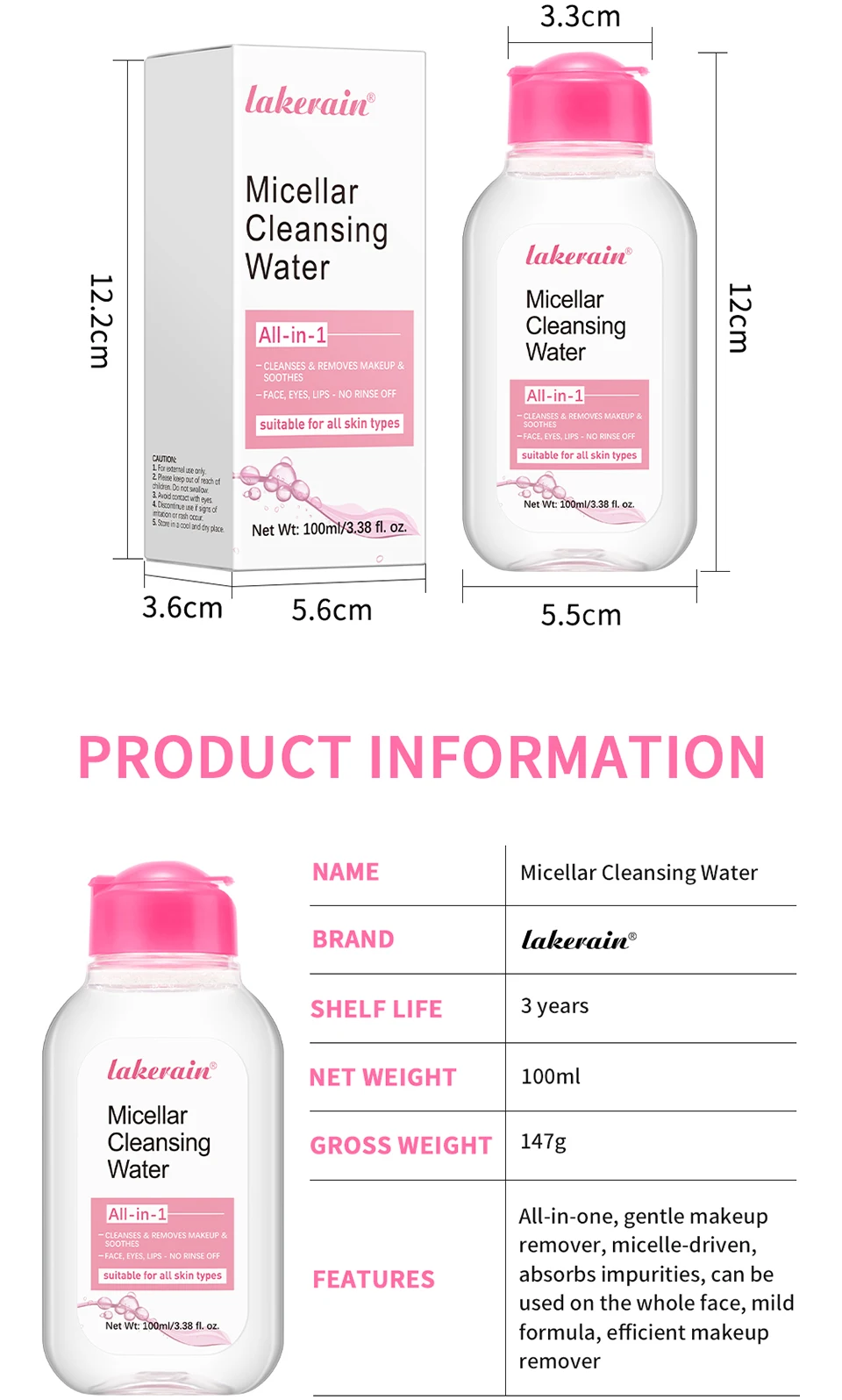 100ml Garnier Micellar Water Hydrating Facial Cleanser Deep Makeup Remover Cleaning Water Refresh Hydrate Cleansing Face Skin