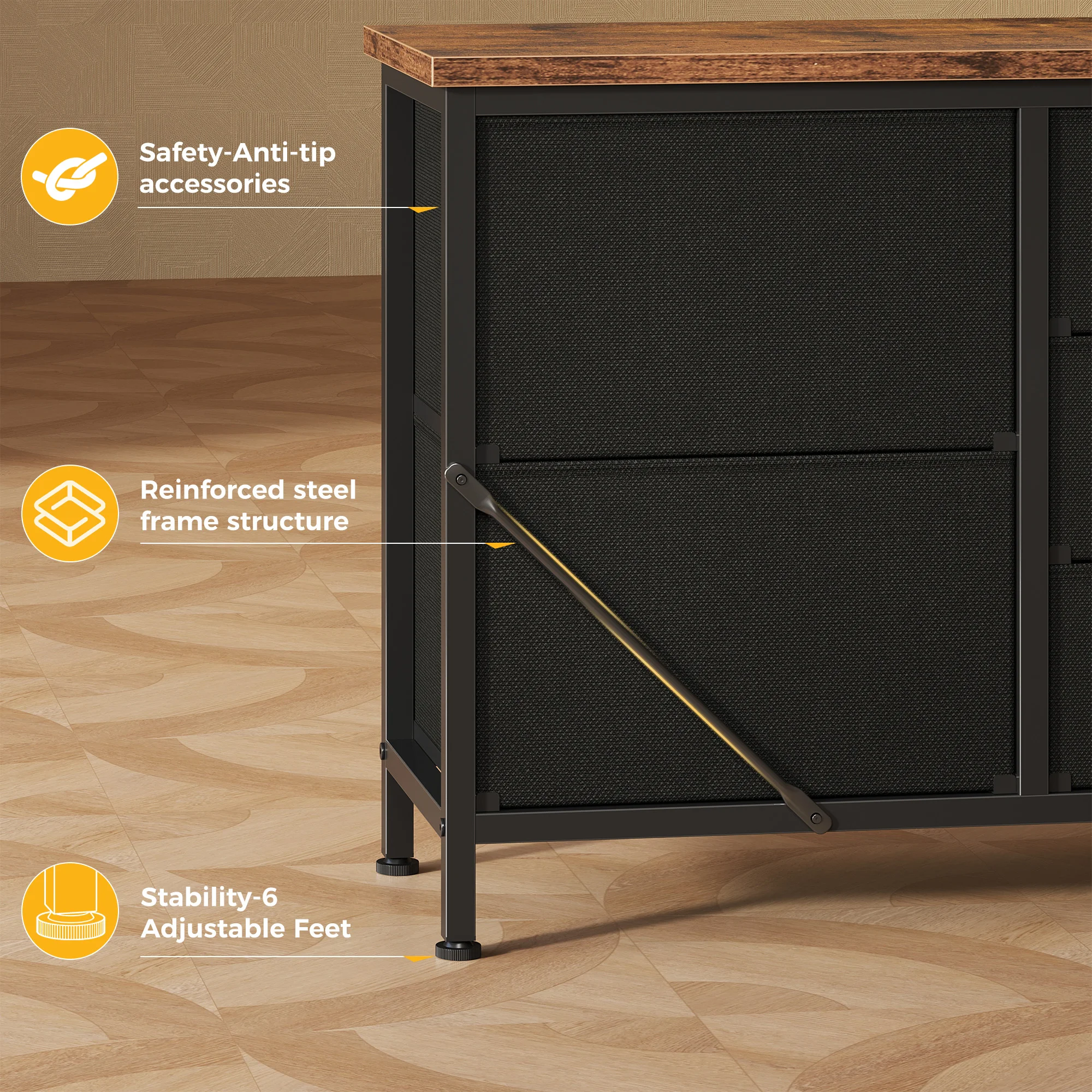 JHK 7 Drawer Drawers TV Stand Dresser Wood Top Media Console for 32-55 inch TV Stand with Metal Frame Storage Display Furniture
