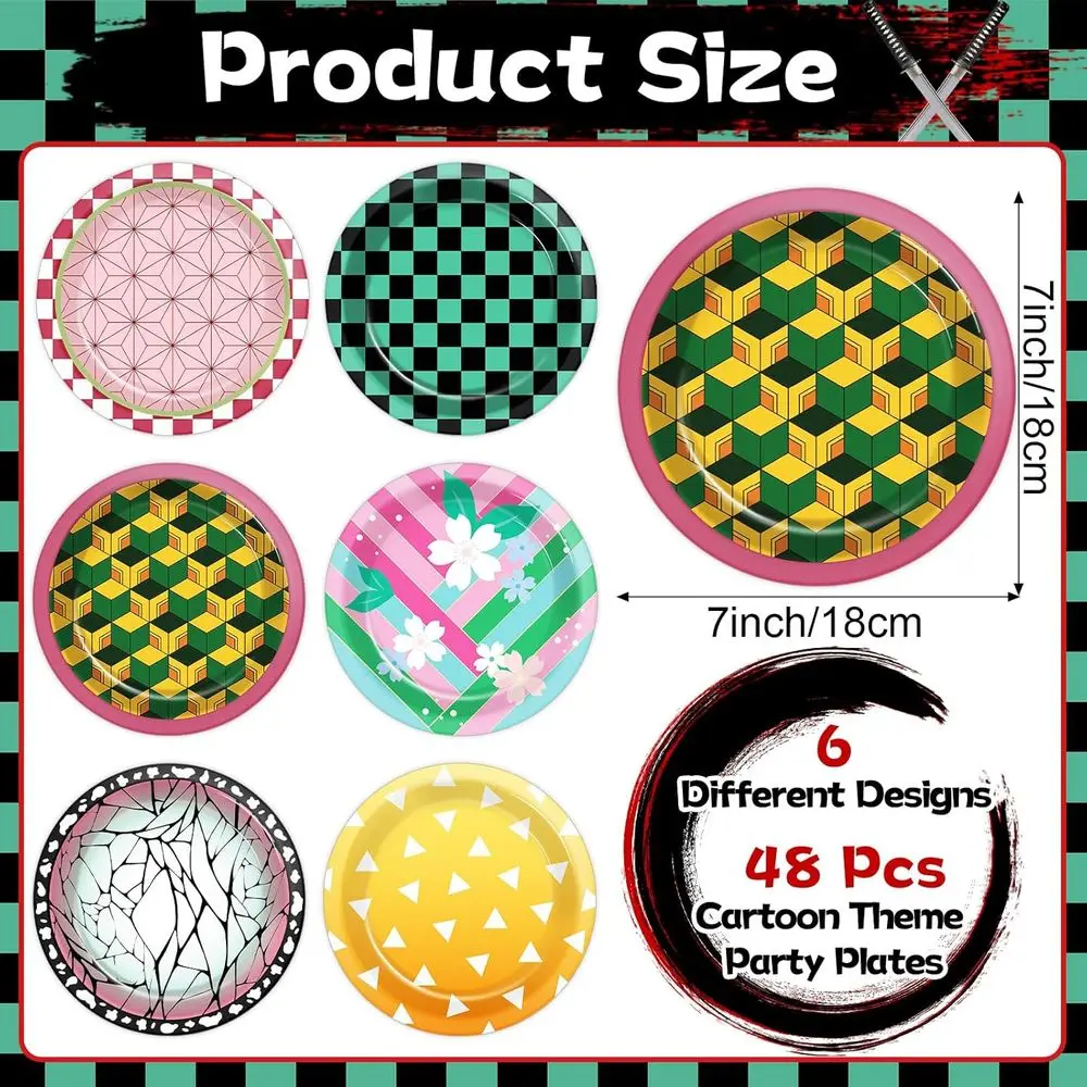 48Pcs Anime Birthday Party Decorations Anime Theme Paper Plates 7 Inch Cartoon Dessert Plates Cartoon Animation Disposable Table