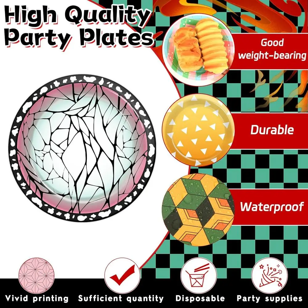 48Pcs Anime Birthday Party Decorations Anime Theme Paper Plates 7 Inch Cartoon Dessert Plates Cartoon Animation Disposable Table