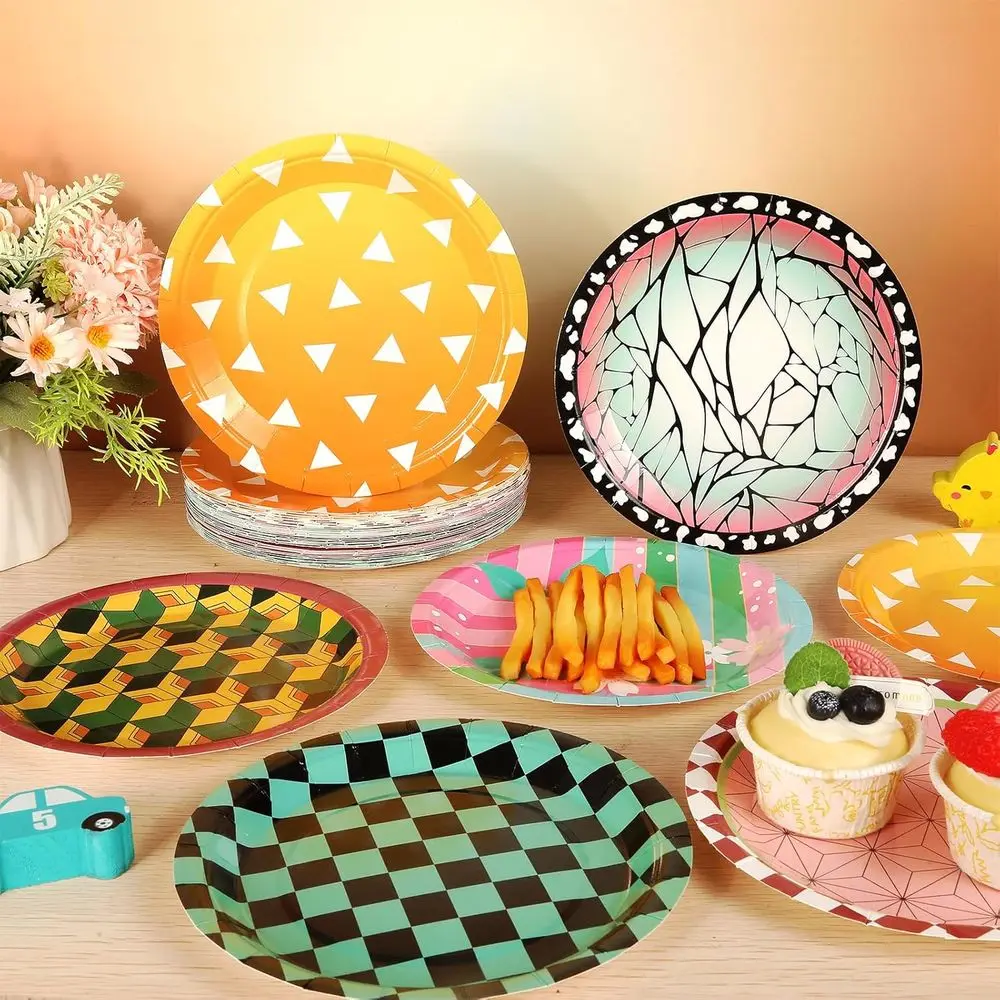 48Pcs Anime Birthday Party Decorations Anime Theme Paper Plates 7 Inch Cartoon Dessert Plates Cartoon Animation Disposable Table