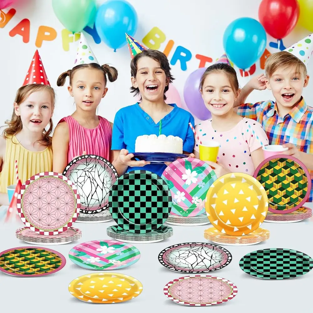 48Pcs Anime Birthday Party Decorations Anime Theme Paper Plates 7 Inch Cartoon Dessert Plates Cartoon Animation Disposable Table