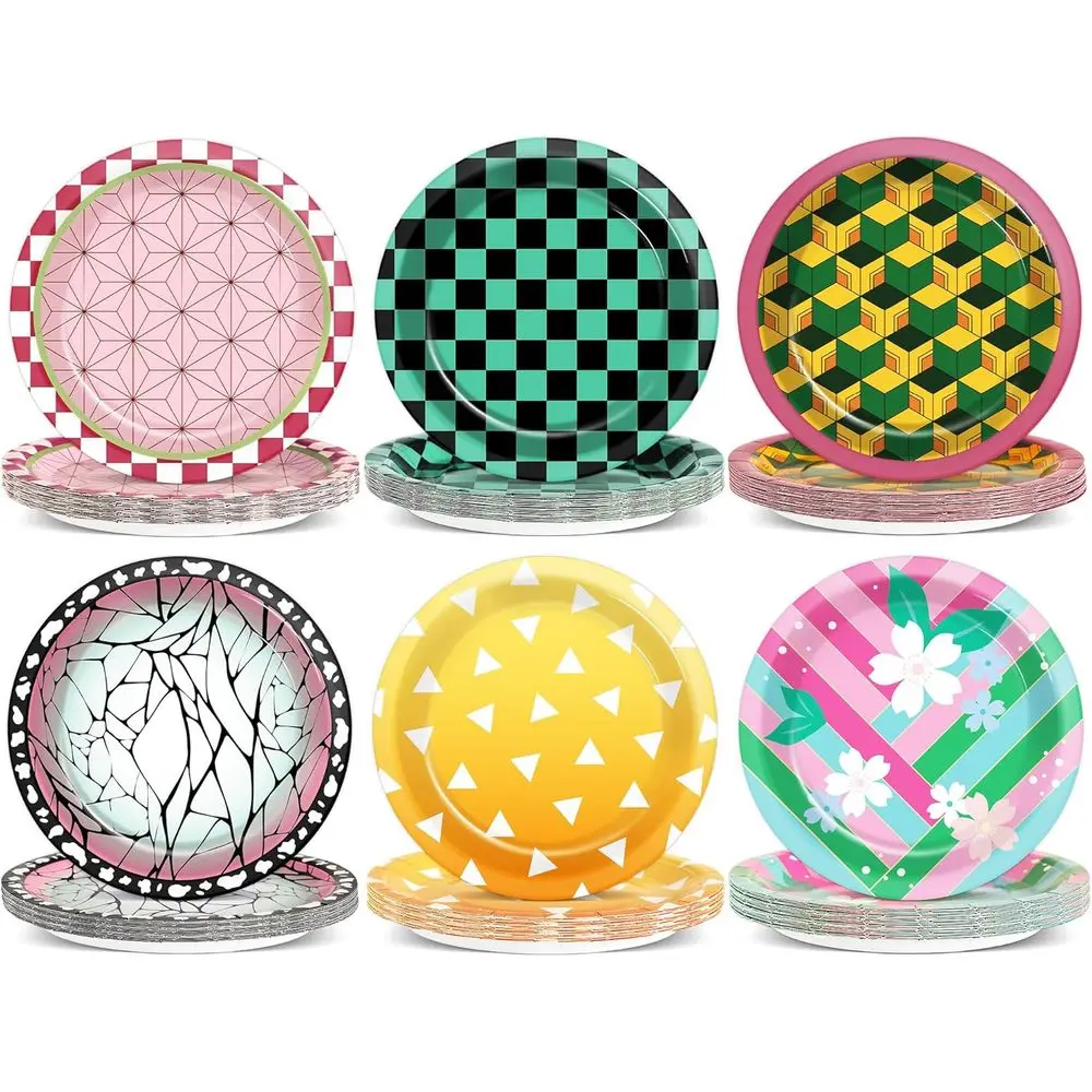 48Pcs Anime Birthday Party Decorations Anime Theme Paper Plates 7 Inch Cartoon Dessert Plates Cartoon Animation Disposable Table