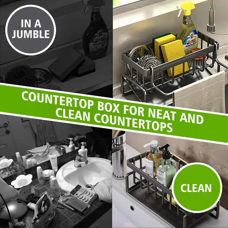 Stainless Steel Kitchen Sink Organizer: 24cm/12cm/10cm Drainage Rack for Cleaning Supplies & Sponge Storage