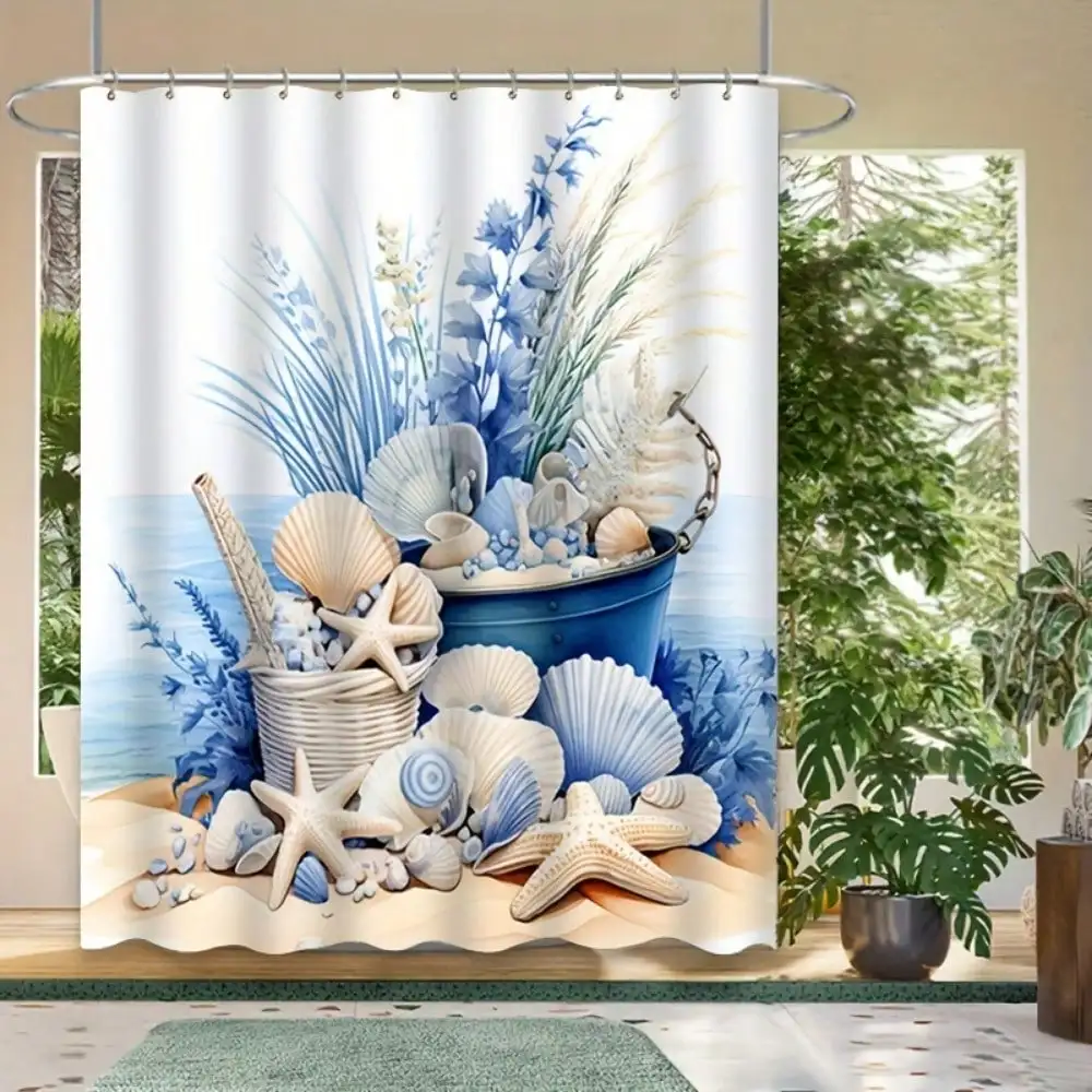1/3/4pcs Vintage Elegant 3D Shell Starfish Print Bathroom Set, Decorative Bathroom Set Includes Waterproof Shower Curtain