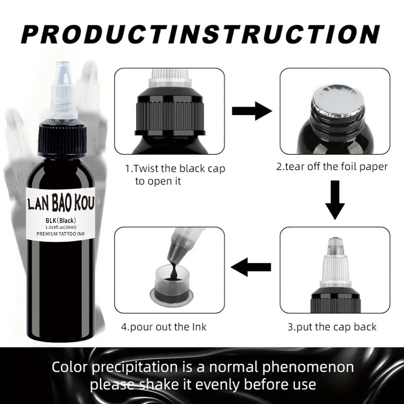 2pcs 30ml Black Tattoo Ink Pigment with BodyArt Tattoo Kits Professional Beauty Paints Makeup Tattoo Supplies Semi-permanent