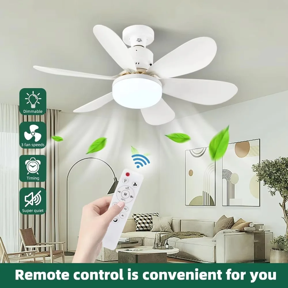 40W Ceiling Fan with Remote Control LED Light Fan E27 Base, Intelligent Silent Ceiling Fan for Bedroom and Living Room