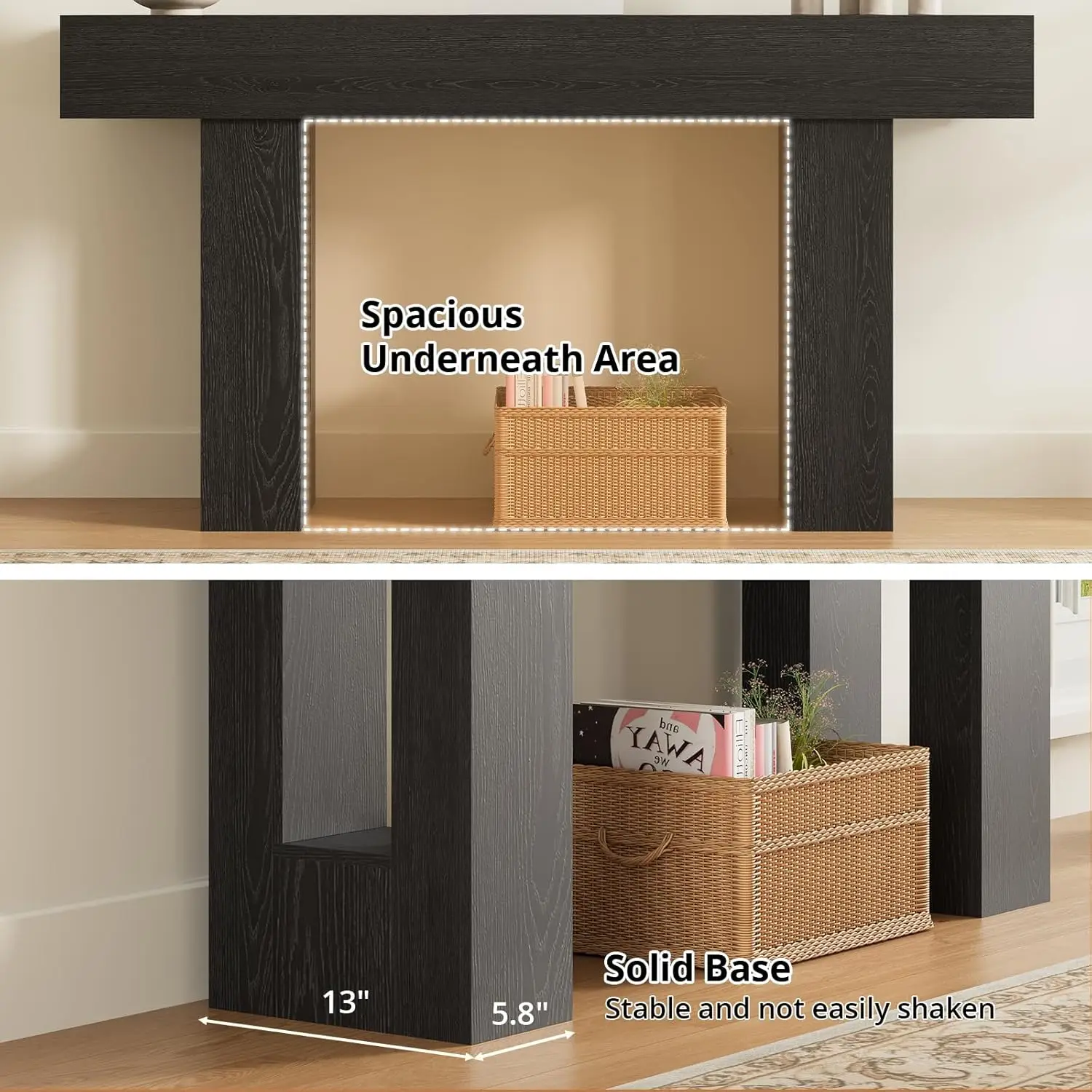 63in Long Console Table with Drawers Wood Industrial Sofa Entry Table for Living Room Hallway, Customized