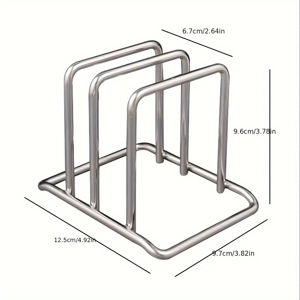 1pc Space-Saving Stainless Steel Pot Lid and Cutting Board Organizer Combo - Heavy-Duty Countertop Rack, kitchen organizer