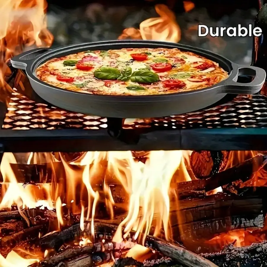 Pre-Seasoned Cast Iron Skillet Pizza Pan, Heavy Duty Round Cast Iron Griddle for Frying, Searing, Baking & Grilling, Versatile Cookware for Stovetop, Oven, Indoor Kitchen, Camping & Outdoor Cooking