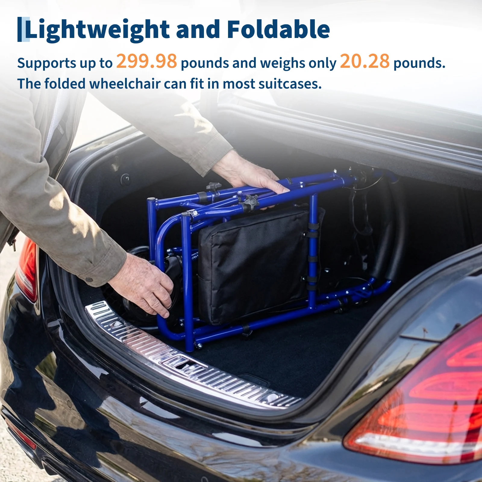 Lightweight Foldable Transport Wheelchair for Adults Foldable Portable Wheelchair Adjustable Height & Underseat Storage Bag
