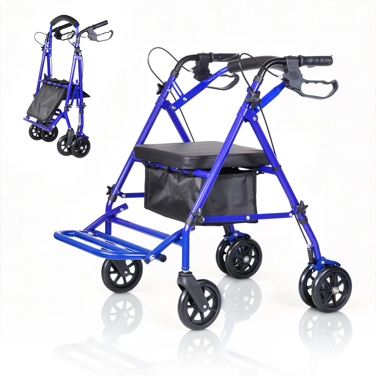 Lightweight Foldable Transport Wheelchair for Adults Foldable Portable Wheelchair Adjustable Height & Underseat Storage Bag