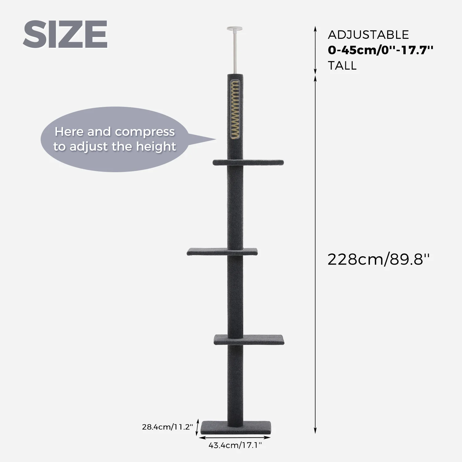 Floor to Ceiling Cat Tower for Indoor Adjustable Height Tall Cat Tree with Scratching Posts and Platforms Cat Scratcher Cat Toys