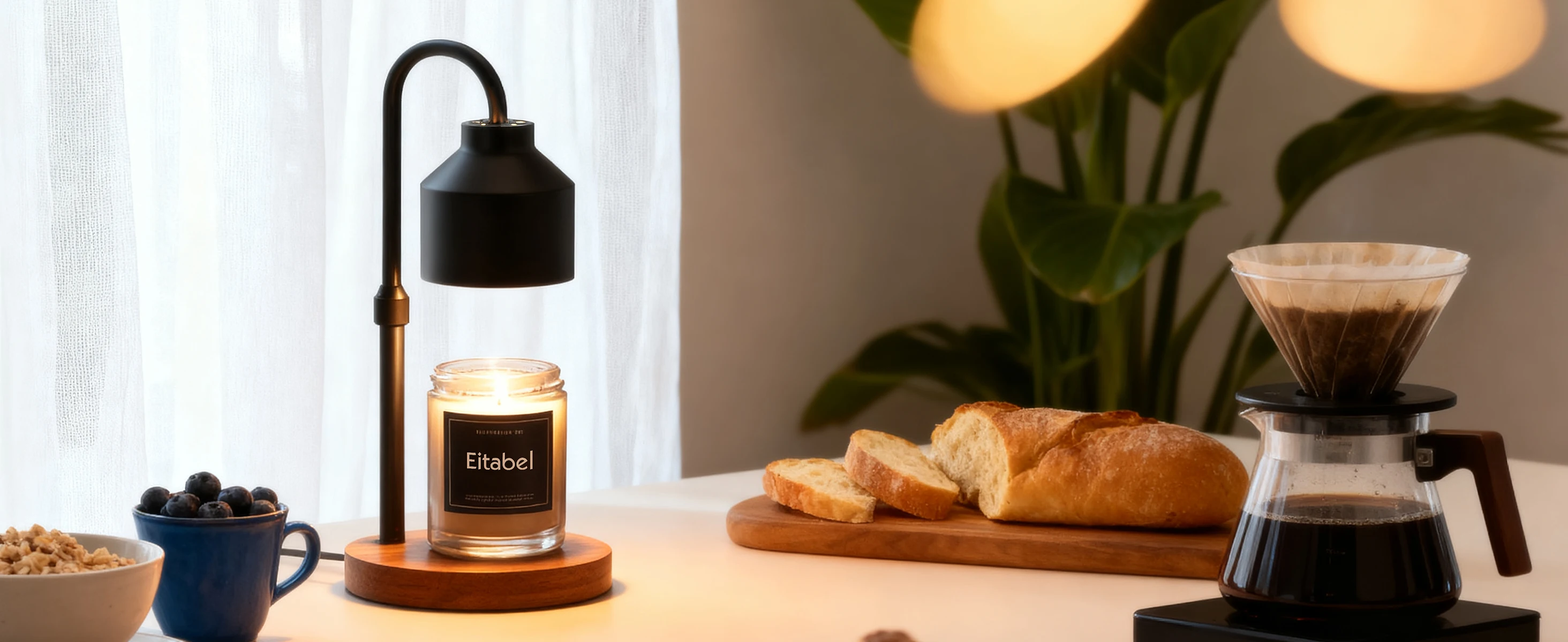 Atmospheric Wax Melting Lamp, Electric Candle Heater with Timer, Adjustable Height, Suitable for Jar Candles, Includes 2 Bulbs