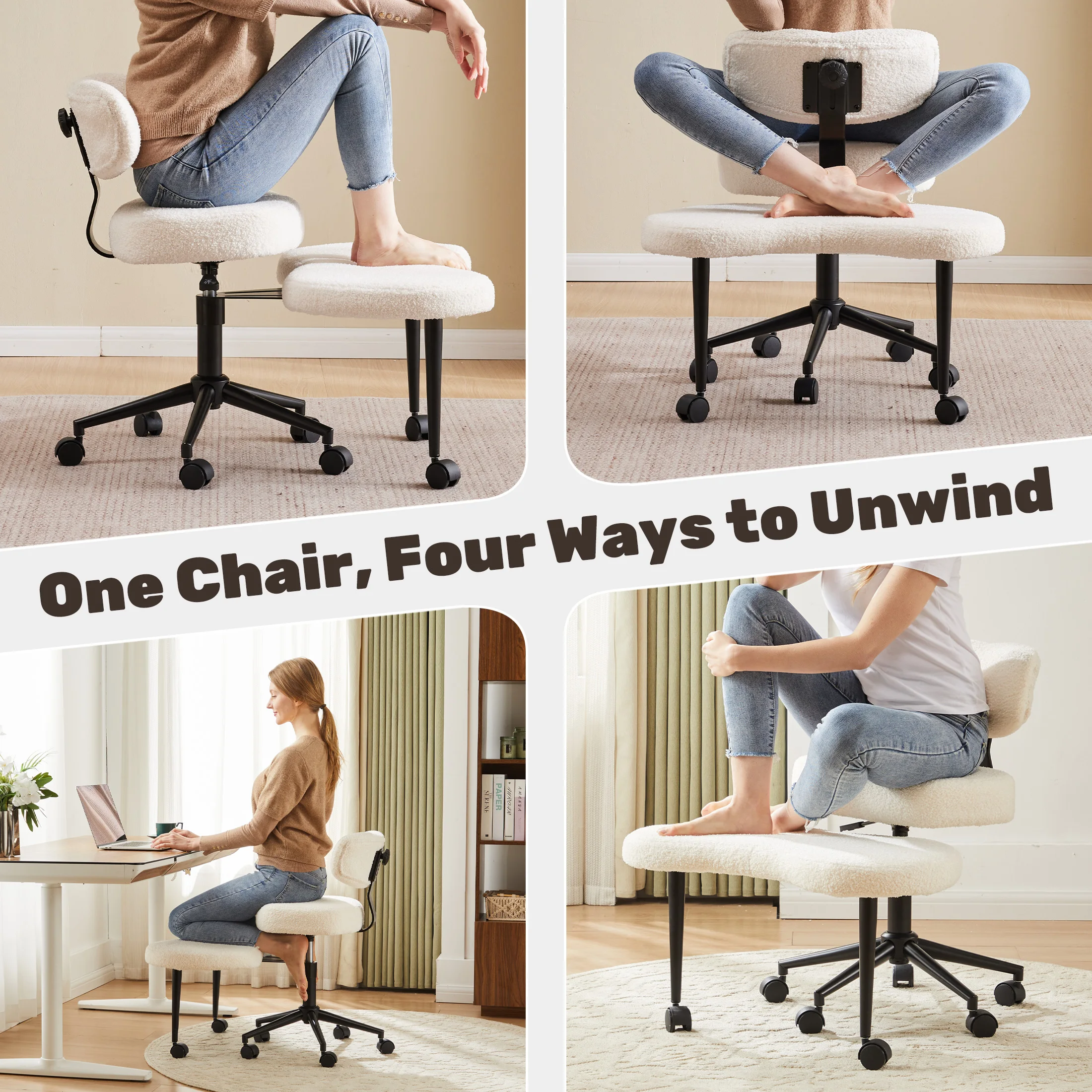 JHK Teddy Fleece Armless Ergonomic Office Chair with Lumbar Support Rolling Swivel Multiple Combination Methods Office Chair
