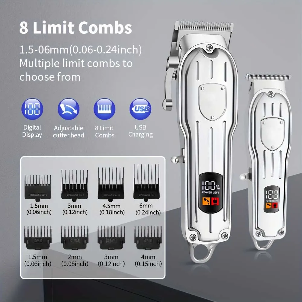 Professional Cordless Hair Clipper Set with Digital Display, T-Blade Trimmer & Hair Clipper & Guide Combs Hair Grooming for Men’s Barber Salon-Grade Haircutting at Home Gifts for Men