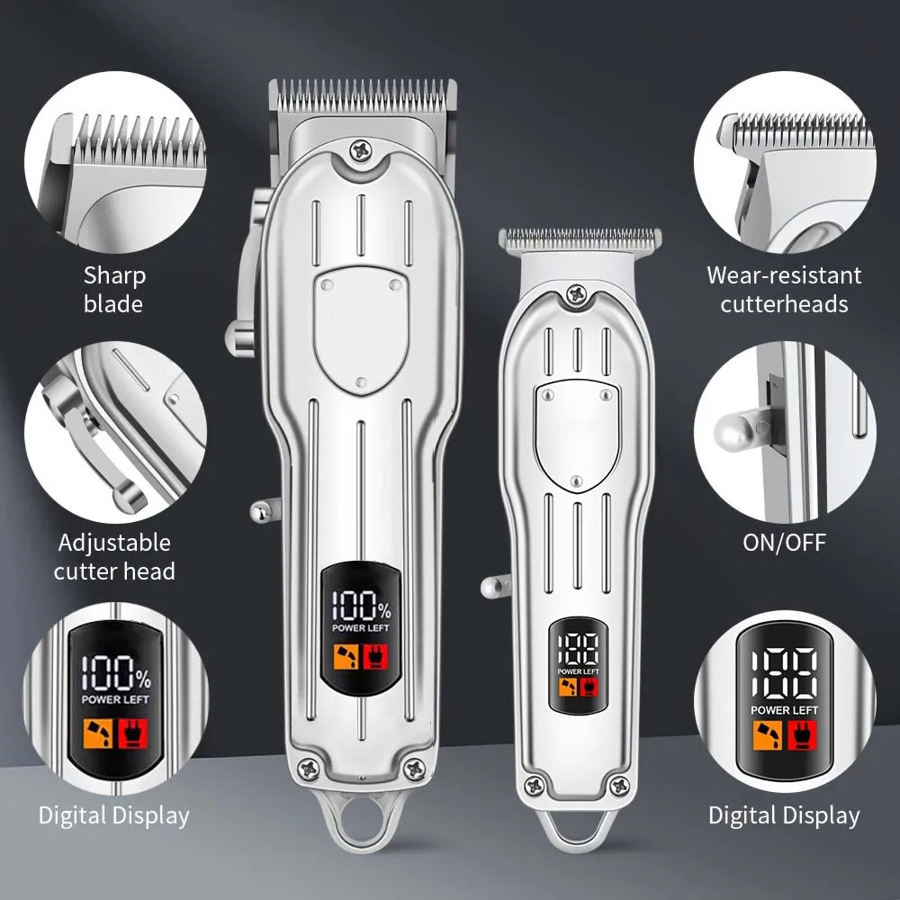 Professional Cordless Hair Clipper Set with Digital Display, T-Blade Trimmer & Hair Clipper & Guide Combs Hair Grooming for Men’s Barber Salon-Grade Haircutting at Home Gifts for Men