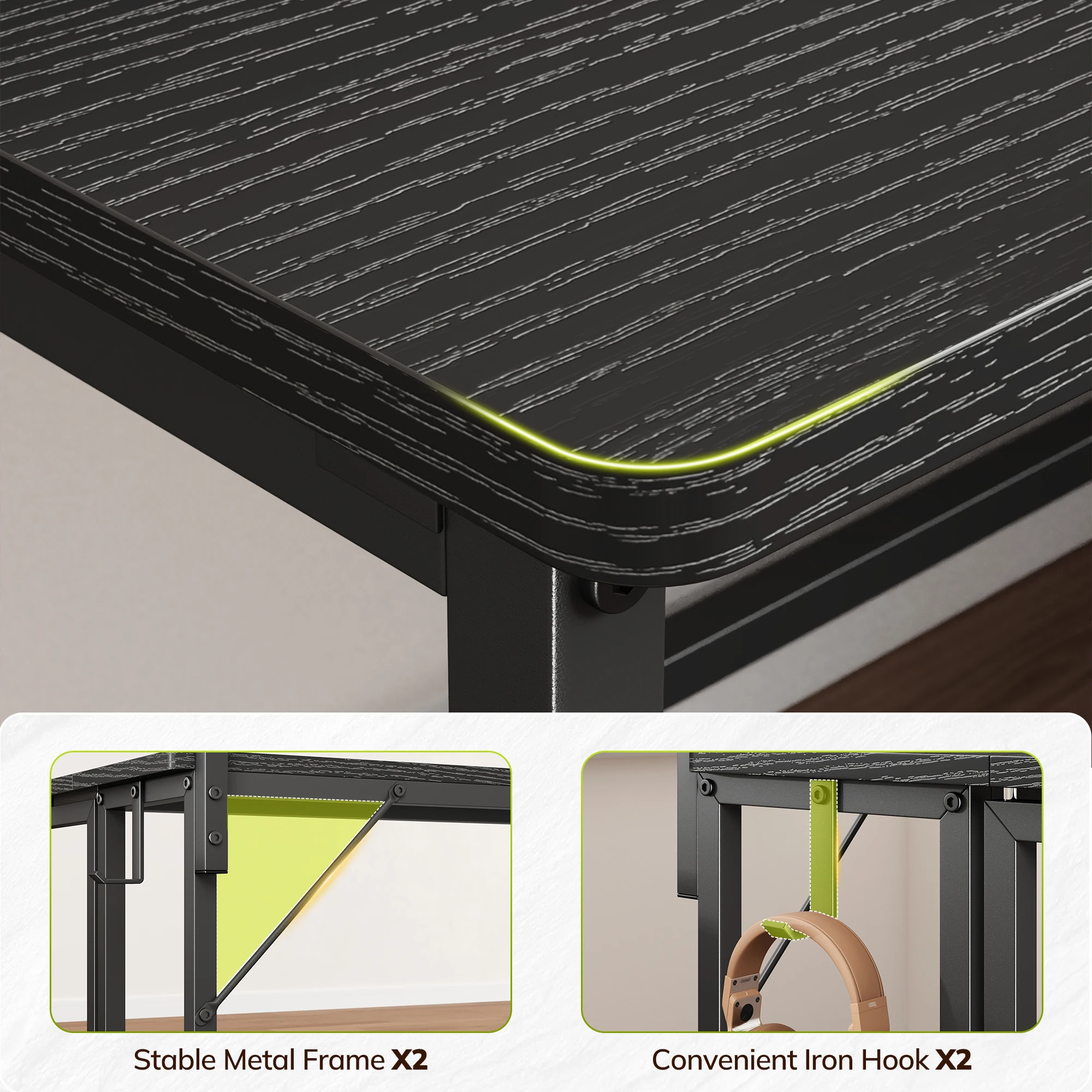 EnHomee Foldable Computer Desk with Monitor Stand & RGB LED Lights, Small Space Gaming Writing Table with Storage & Hooks