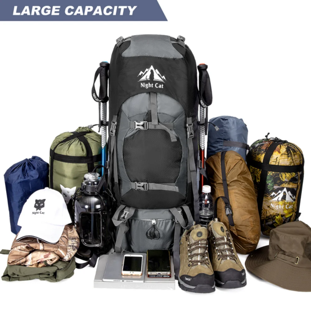 Night Cat Hiking Backpacks Camping Backpacking Packs for Men Women Lightweight Outdoor for Mountaineering Traveling, No Internal Frame