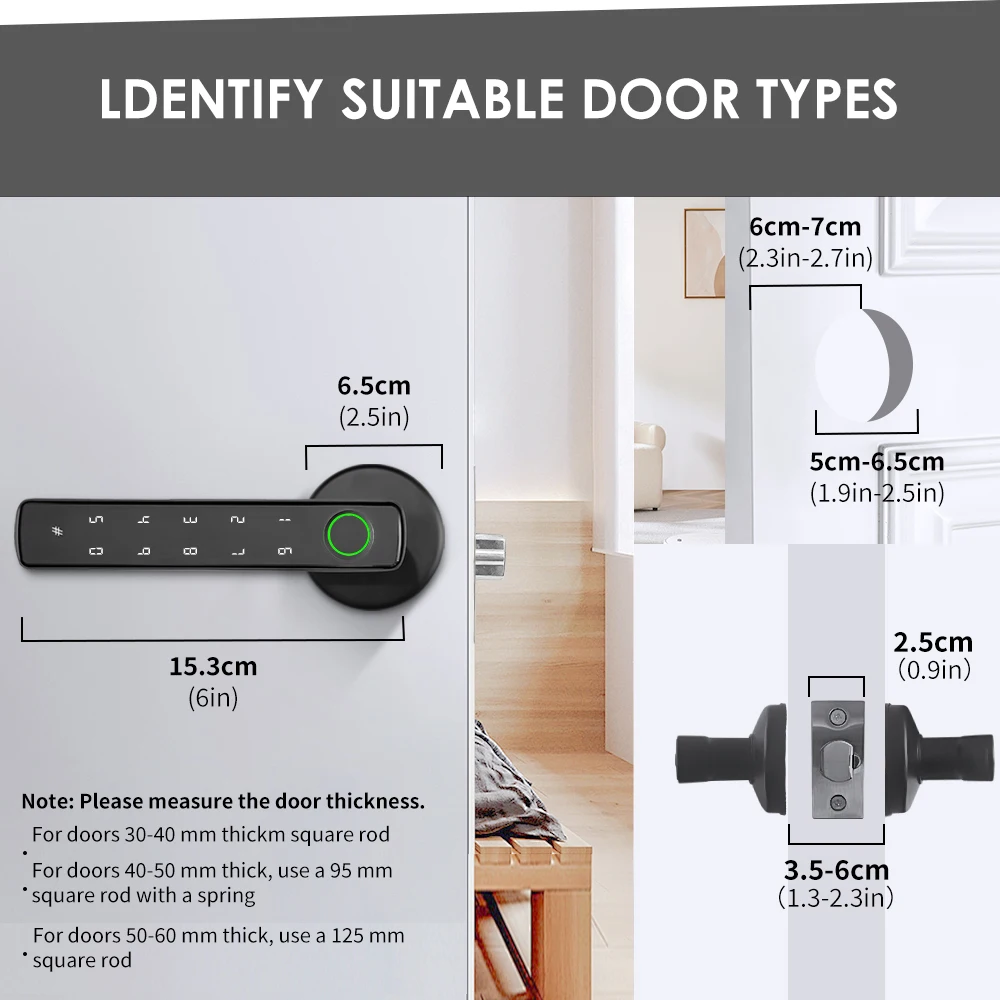 YFK Smart Life Door Lock 4 in 1 Fingerprint Lock Bluetooth Tuya APP Remote Unlock Anti-peep Password Temporary Passcode Quiet Mode Durable Electronic Lock for Home Bedroom Office Hotel Interior Door