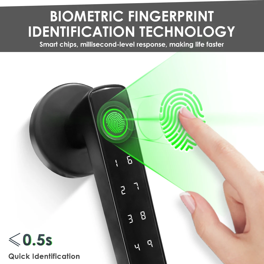YFK Smart Life Door Lock 4 in 1 Fingerprint Lock Bluetooth Tuya APP Remote Unlock Anti-peep Password Temporary Passcode Quiet Mode Durable Electronic Lock for Home Bedroom Office Hotel Interior Door