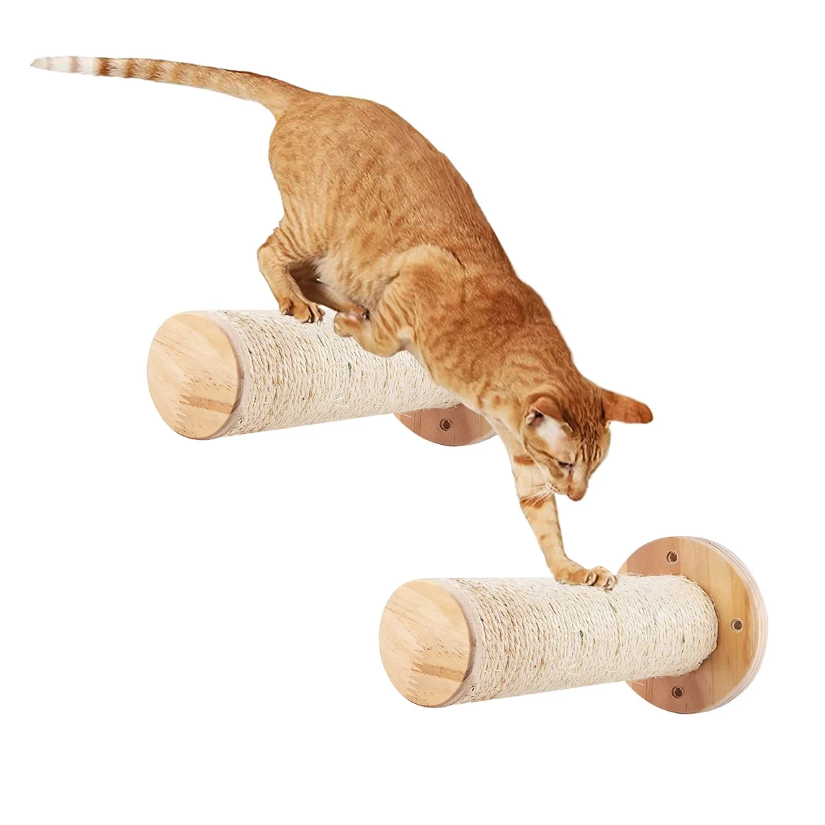 Cat Wall Mounted Solid Wooden Furniture Climbing Ladder and Cat Hammock with Scratching Post for Activity Indoor Cats Perches