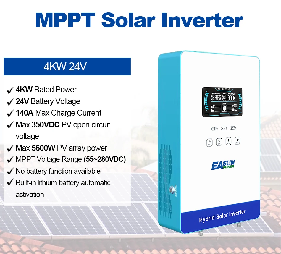 EASUN POWER 4KW 110/120V Power Solar Inverter Off Grid 5600W 24V Pure Sine Wave MPPT Solar Charger Power Home Inverter 6.25 Inch LCD Display US Warehouse