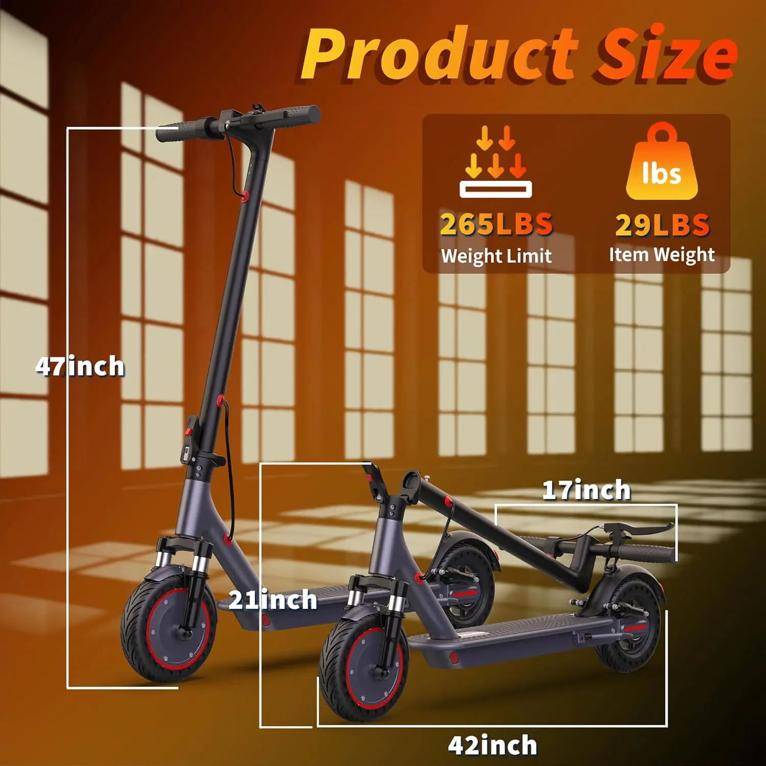 Electric Scooter- 10'' Solid Tires, 42V 10.4Ah Battery,Up to 22MPH Max Speed, 500W Motor, Max 24Miles Long-Range Foldable Escooter for Adults Adults Scooter with Double Braking System, App Control
