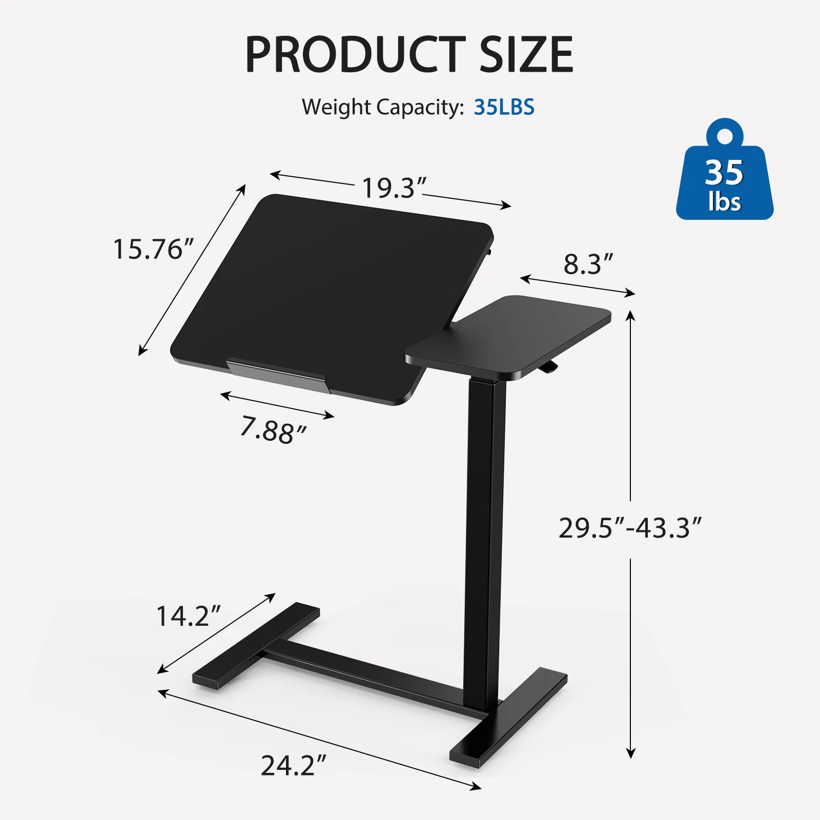 JHK Overbed Bedside Flip Lap Desk with Wheels and Tilt Top Adjustable Height Home Use Bed Table Mobile Standing Desk For Bedroom