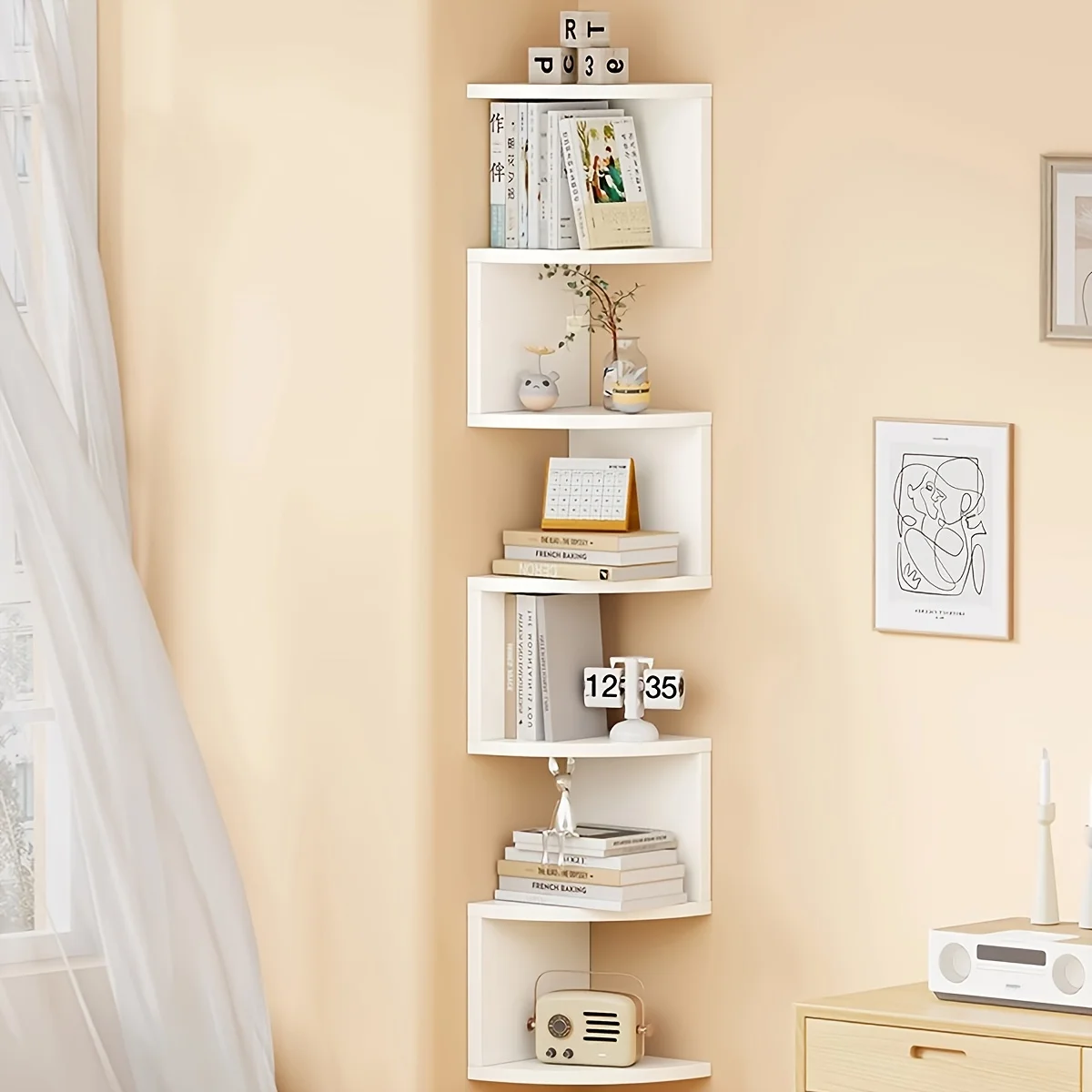 7-Tier Country-Style Wall-Mounted Corner Shelf - Christmas Home Decor, Suitable for Living Room, Bedroom, Kitchen - Easy-To-Install Home Storage Shelf, Decorative Storage Rack, Easy to Assemble, Home Corner Triangular Wall-Mounted Storage Shelf, Corner Divider, Layered Bookshelf, Multi-Layer Wall-Mounted Shelf for Kitchen, Space-Saving Storage, Home Organization, Decorative Storage, Minimalist Storage Box, Kitchen Enthusiasts
